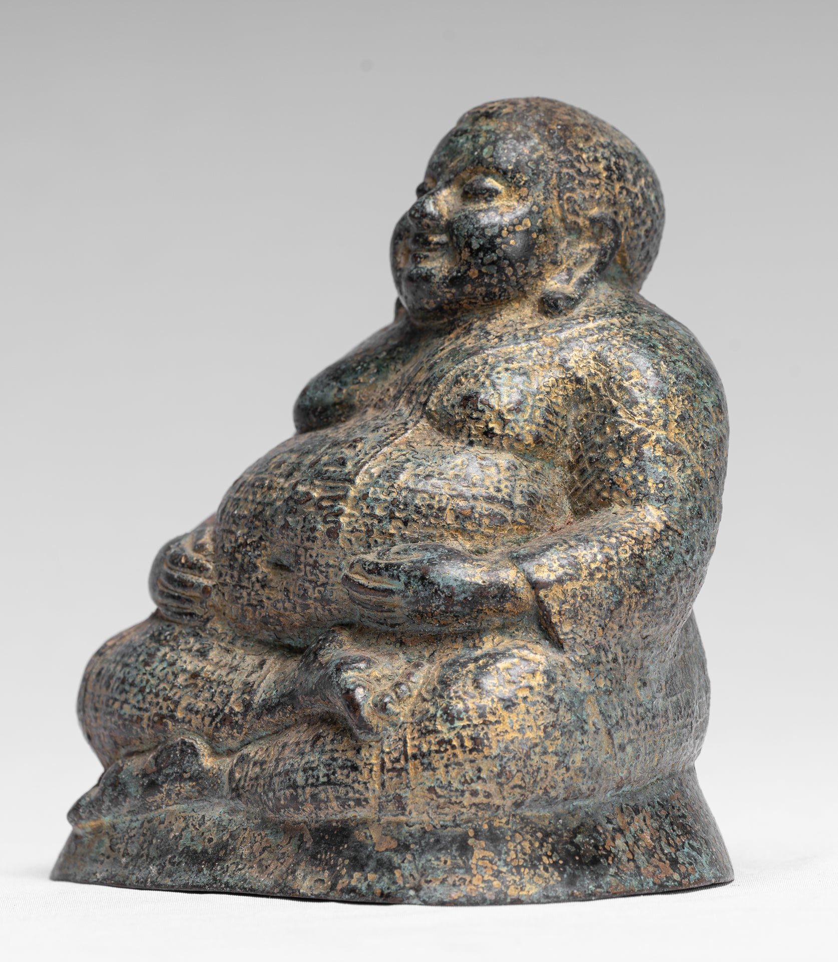 Statue di Buddha - Antique Khmer in stile Khmer Bronzo felice, grasso, statua di Buddha Budai - 18 cm/7 "