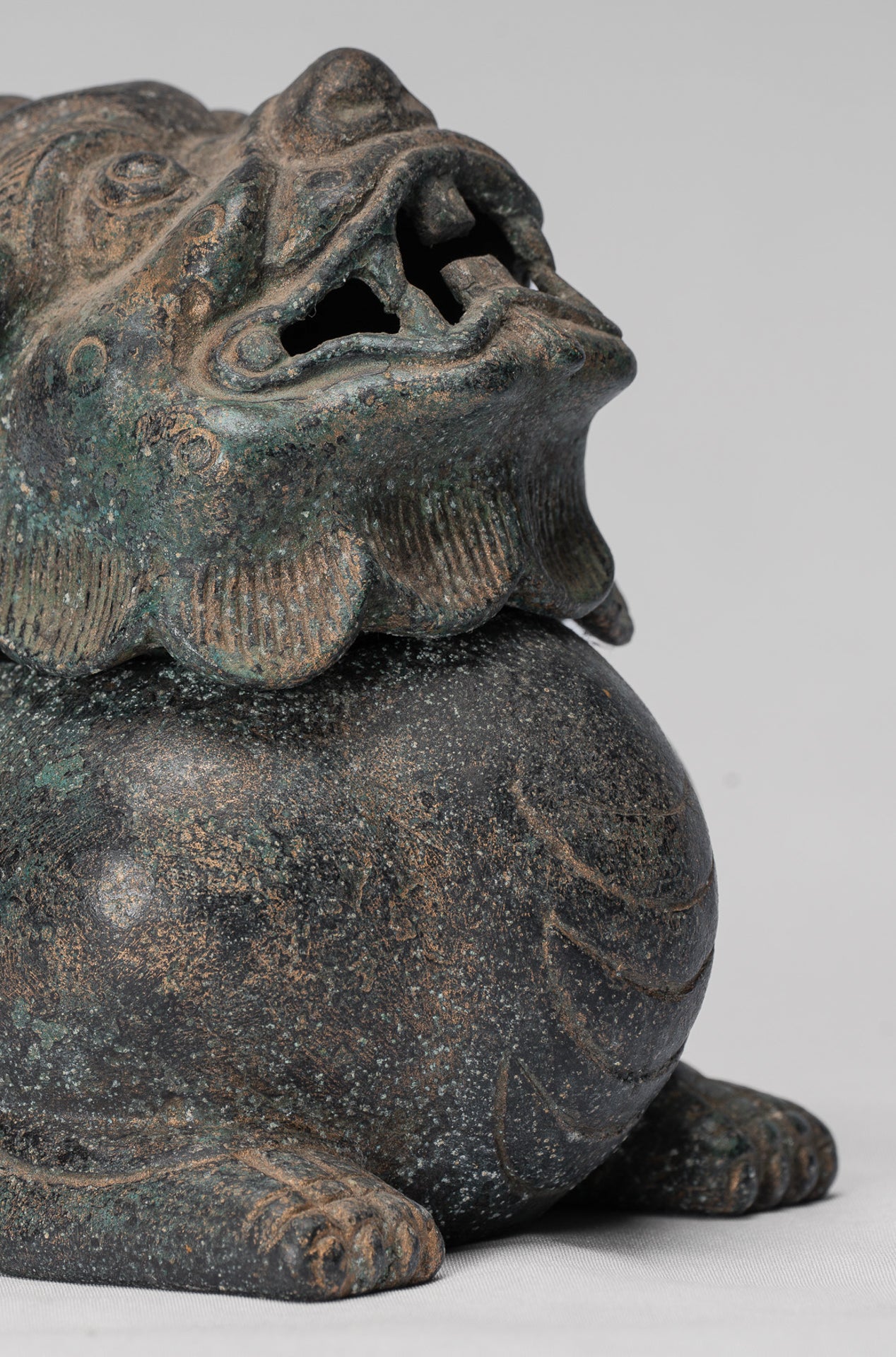 Antique Chinese Style Bronze Two Piece Dragon Censer or Incense Burner and Incense Stick Holder - 12cm/5" Tall