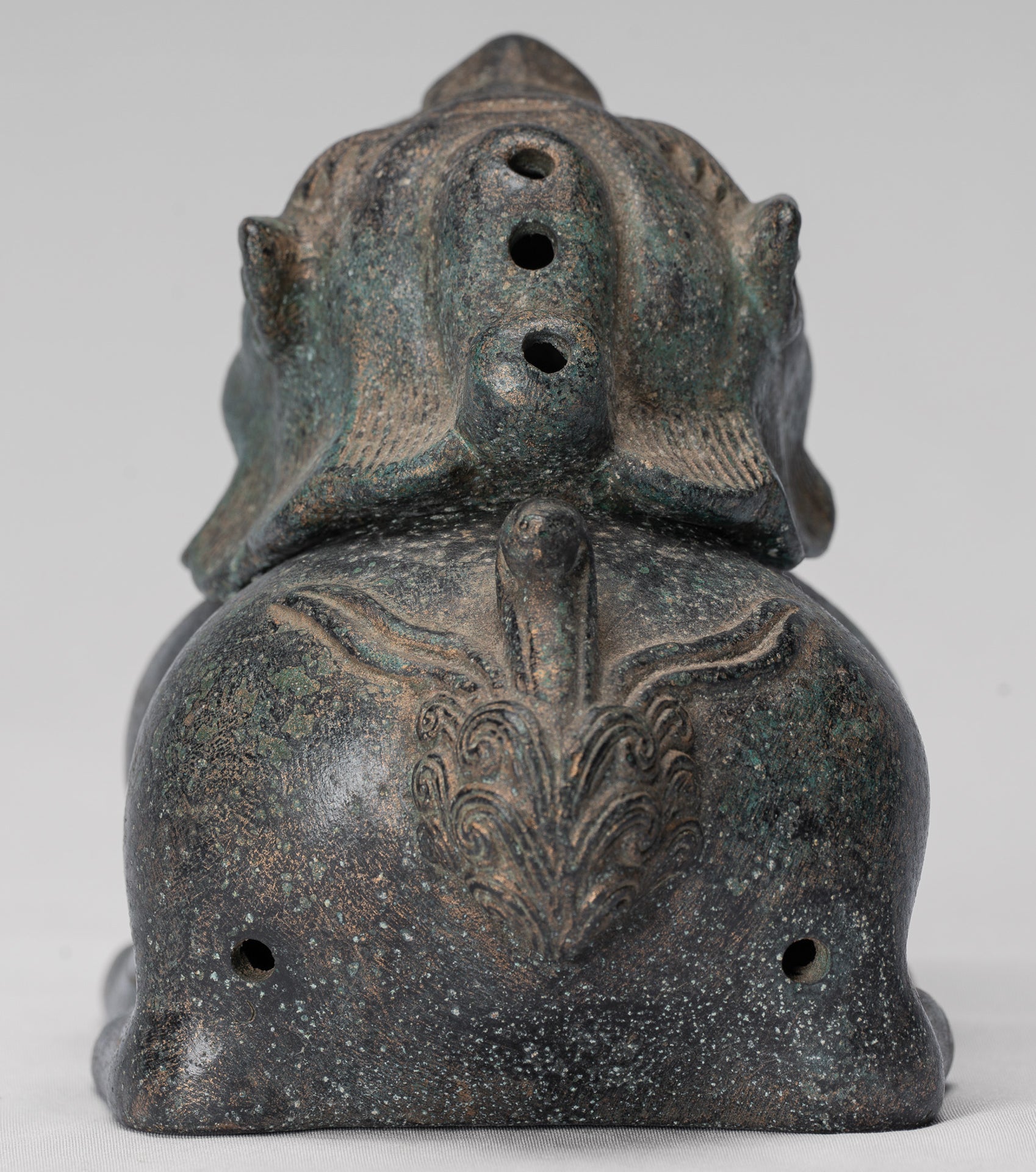 Antique Chinese Style Bronze Two Piece Dragon Censer or Incense Burner and Incense Stick Holder - 12cm/5" Tall