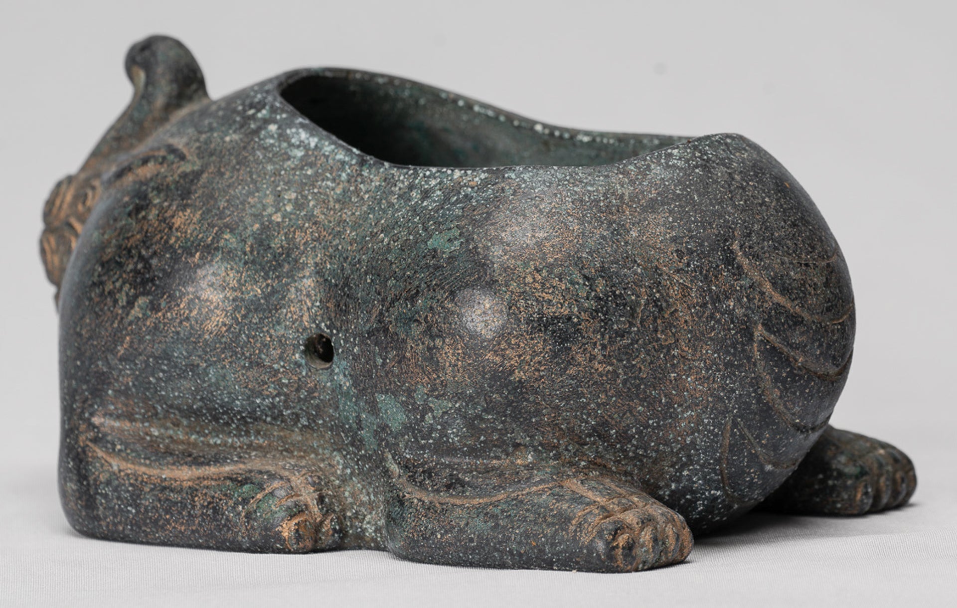 Antique Chinese Style Bronze Two Piece Dragon Censer or Incense Burner and Incense Stick Holder - 12cm/5" Tall