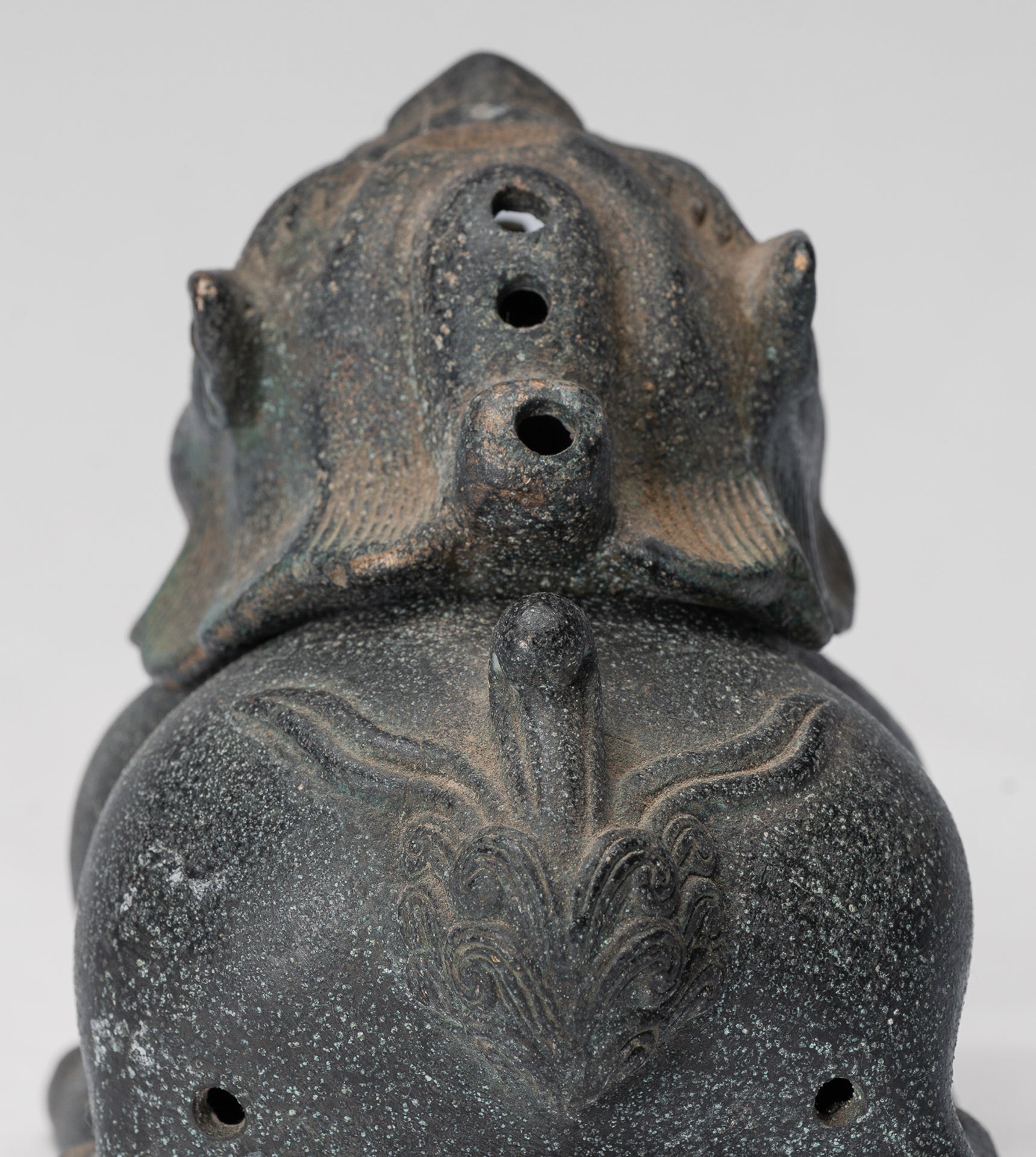 Incensiere o bruciatore di incenso con drago in due pezzi in bronzo antico in stile cinese e supporto per bastoncini di incenso - 12 cm di altezza