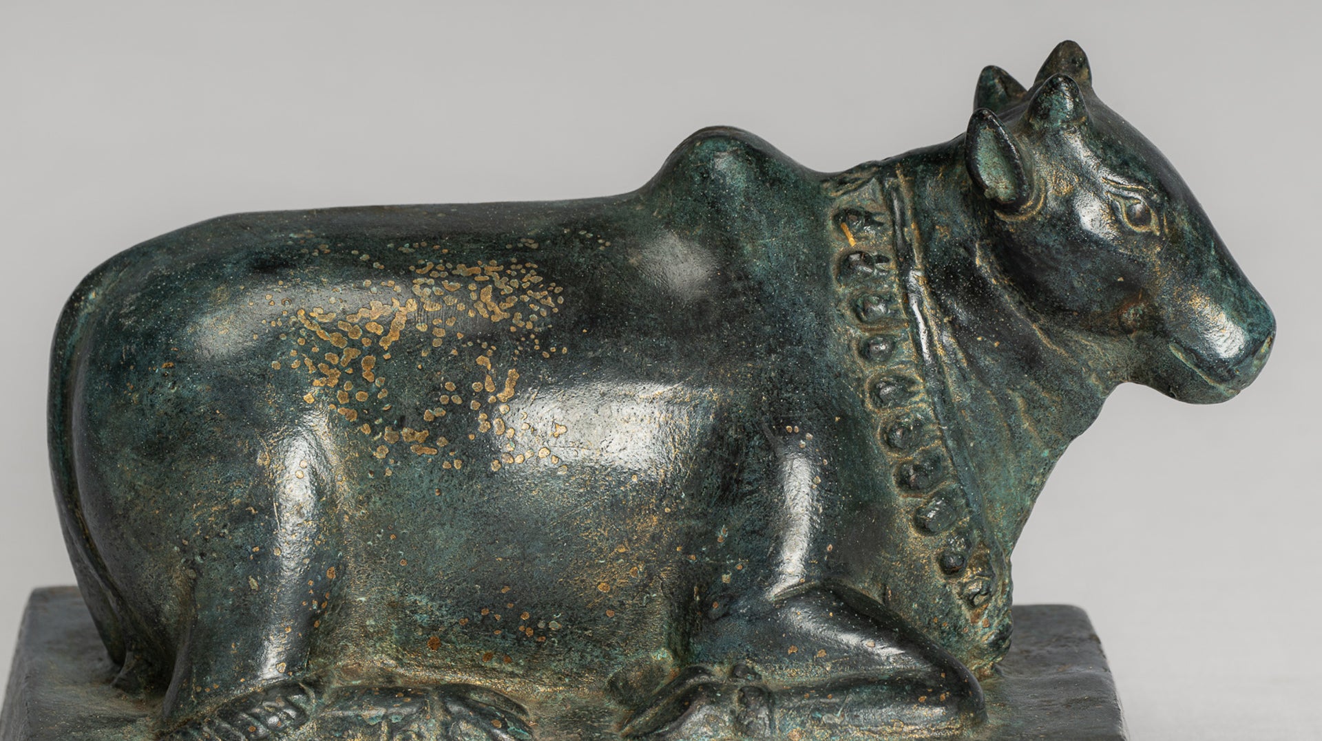 Antique Khmer Style Bronze Nandi Statue - Mount of Shiva - 18cm/7" Long