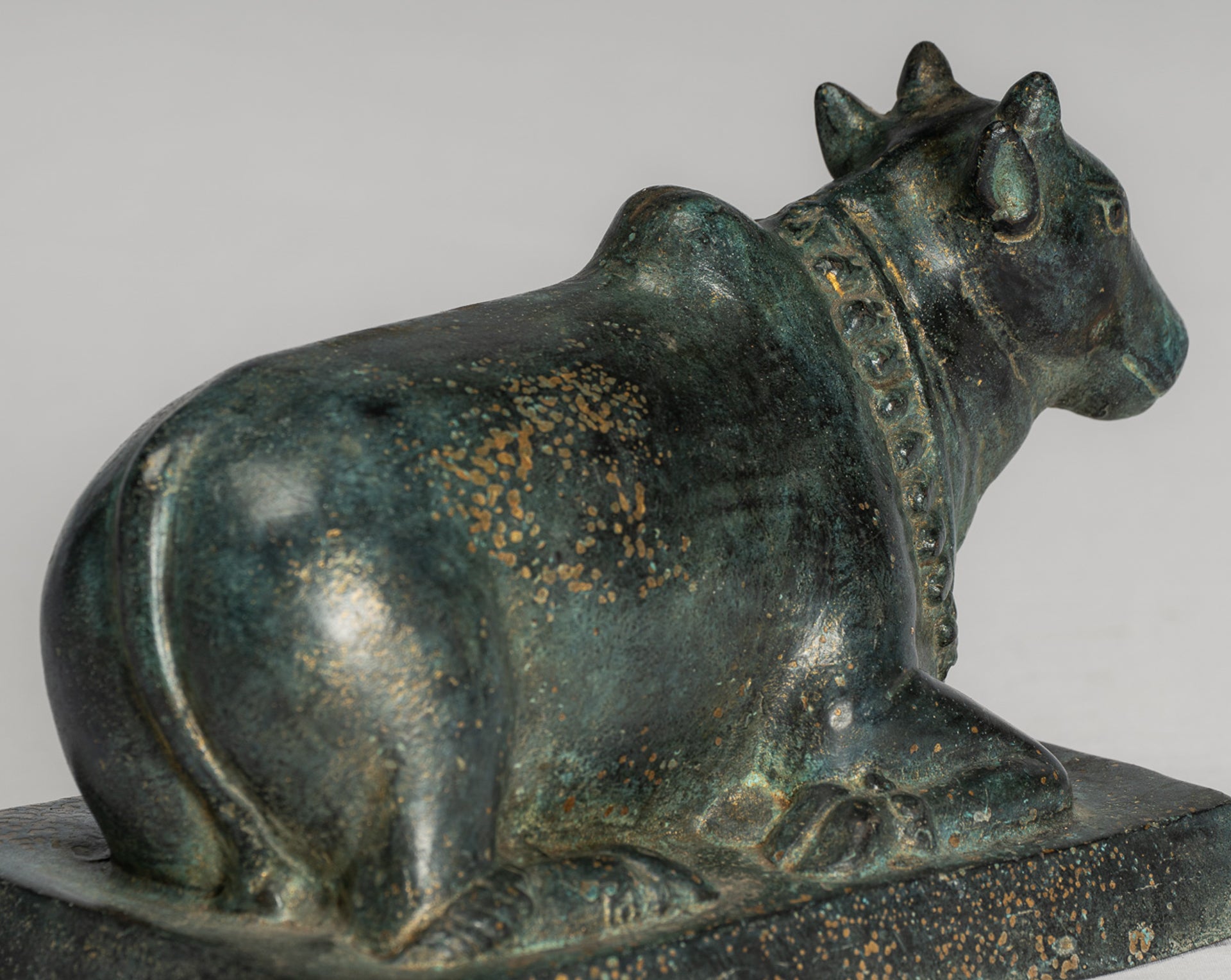 Antique Khmer Style Bronze Nandi Statue - Mount of Shiva - 18cm/7" Long