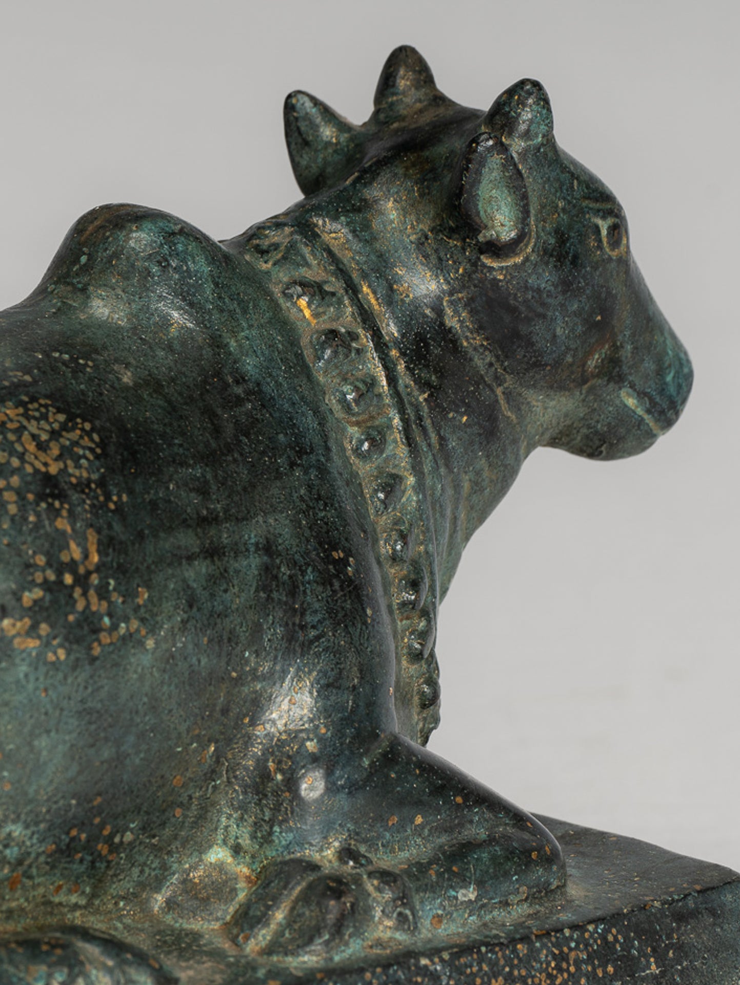 Antique Khmer Style Bronze Nandi Statue - Mount of Shiva - 18cm/7" Long