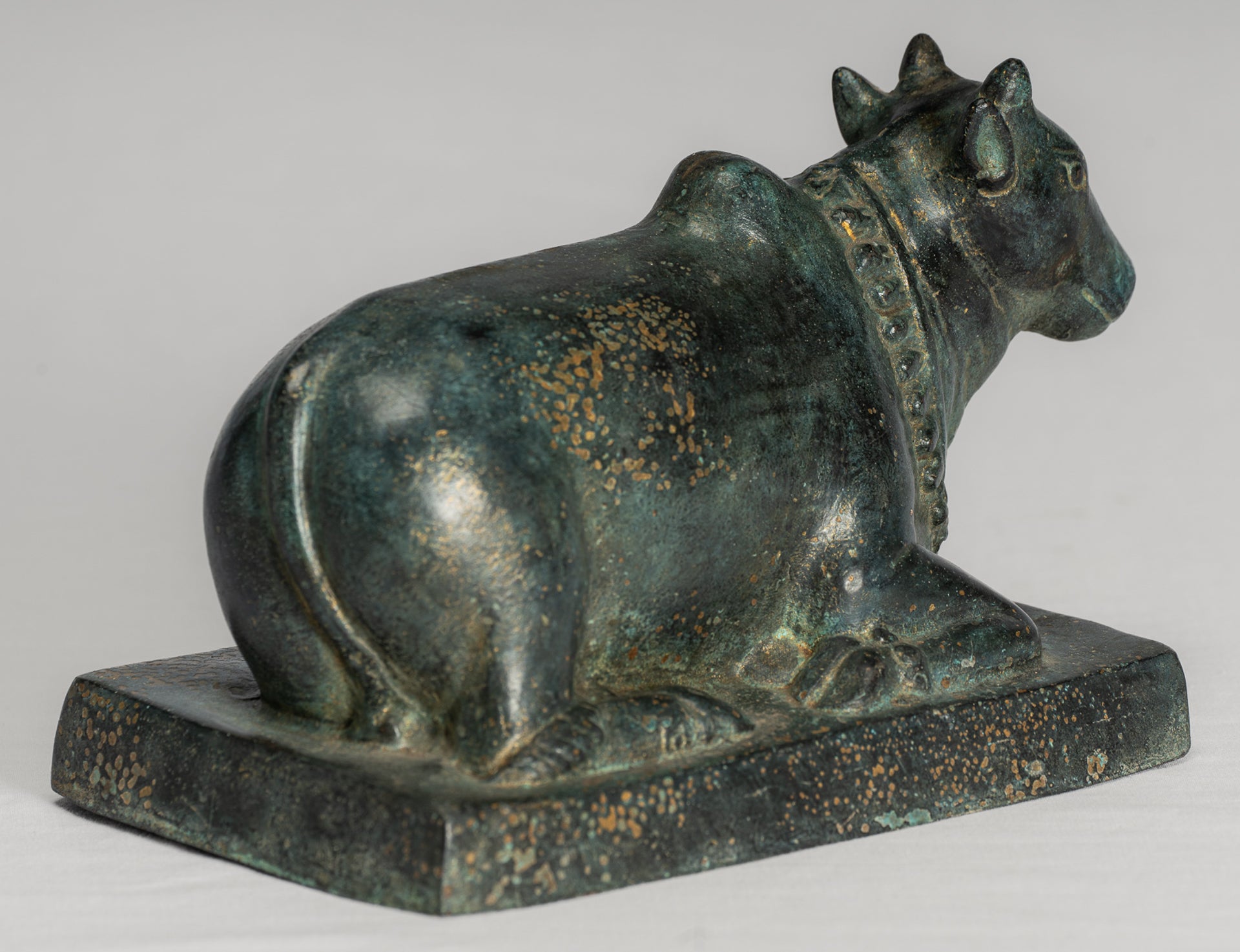 Antique Khmer Style Bronze Nandi Statue - Mount of Shiva - 18cm/7" Long