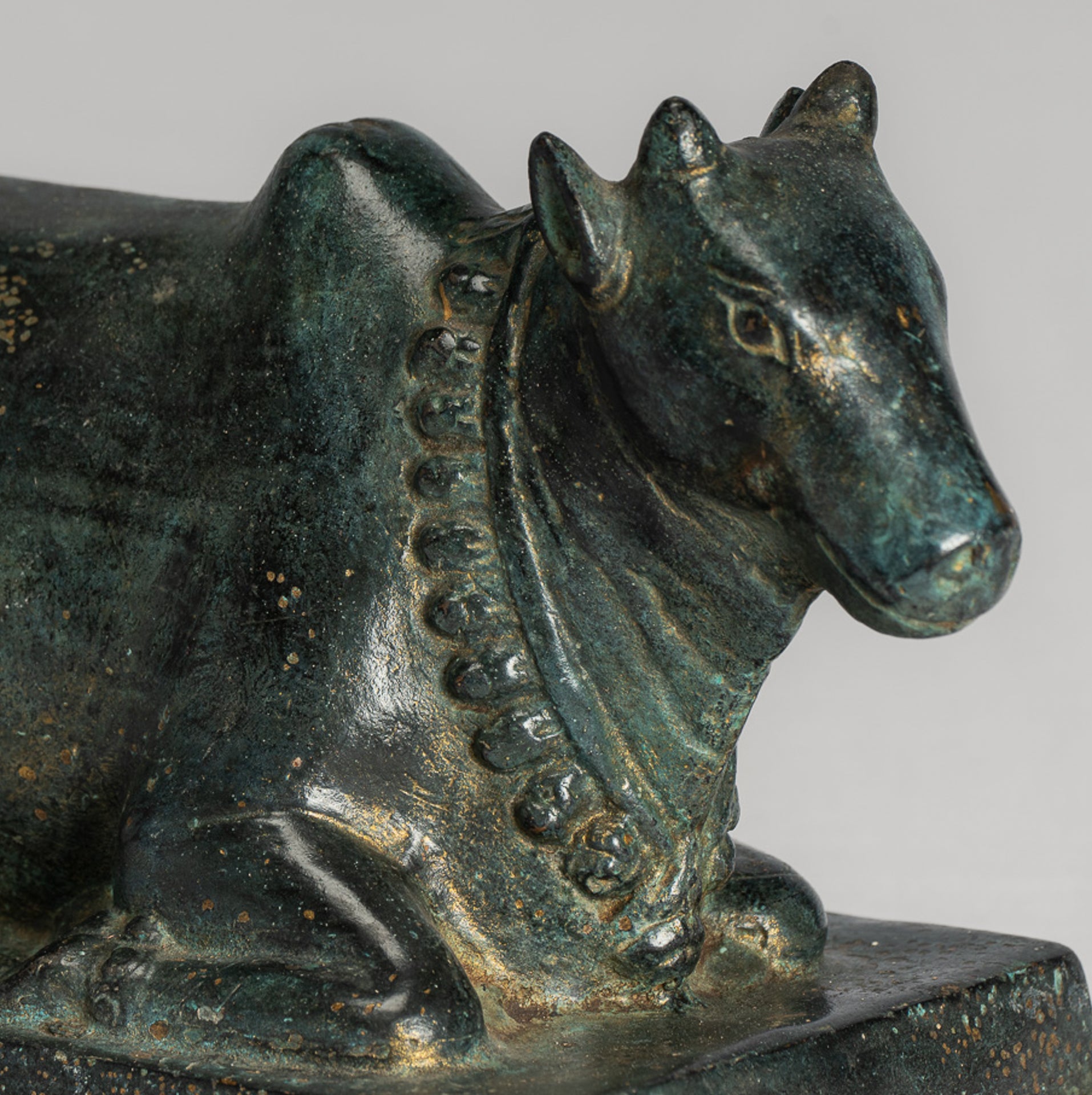 Antique Khmer Style Bronze Nandi Statue - Mount of Shiva - 18cm/7" Long