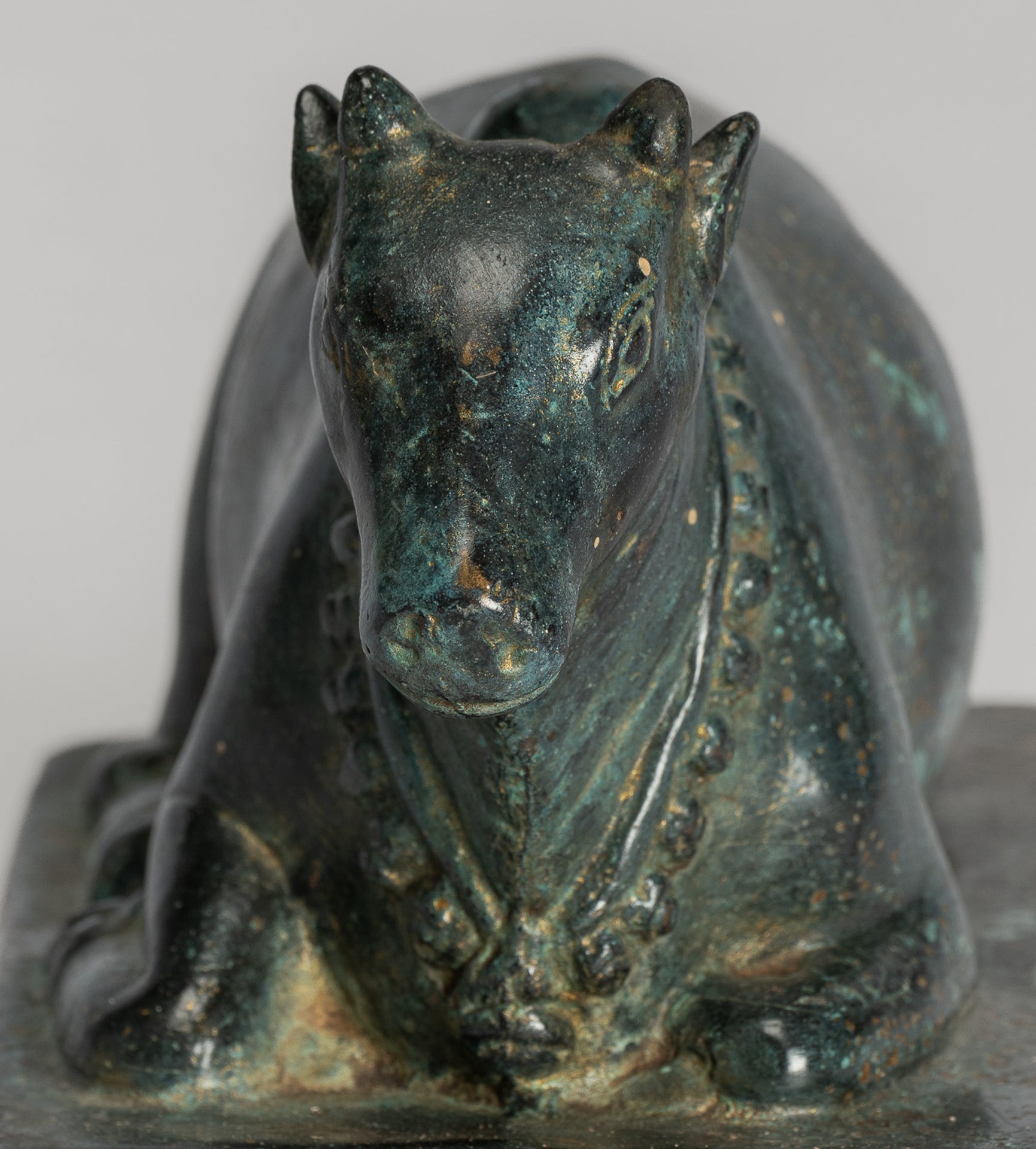 Antique Khmer Style Bronze Nandi Statue - Mount of Shiva - 18cm/7" Long