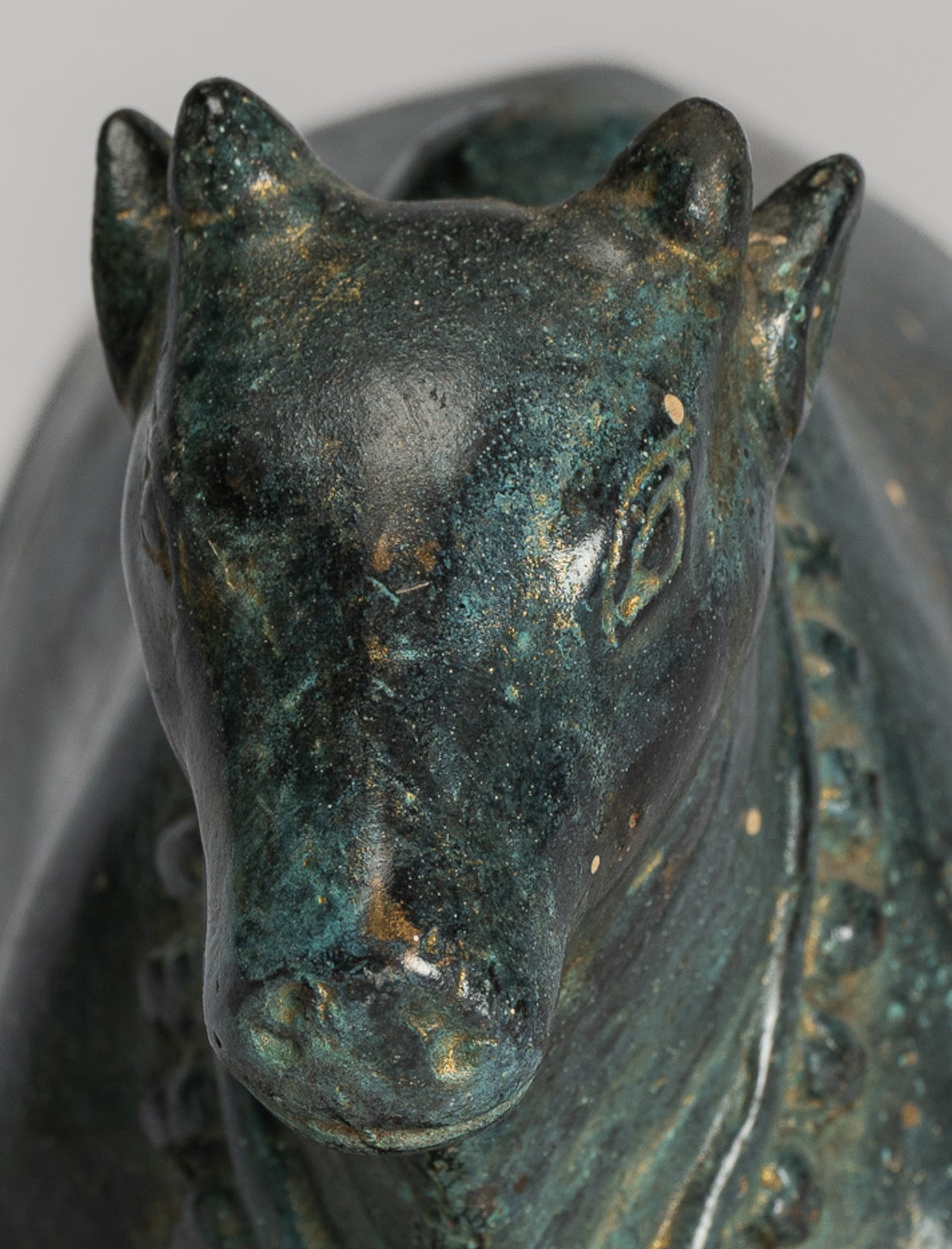 Antique Khmer Style Bronze Nandi Statue - Mount of Shiva - 18cm/7" Long