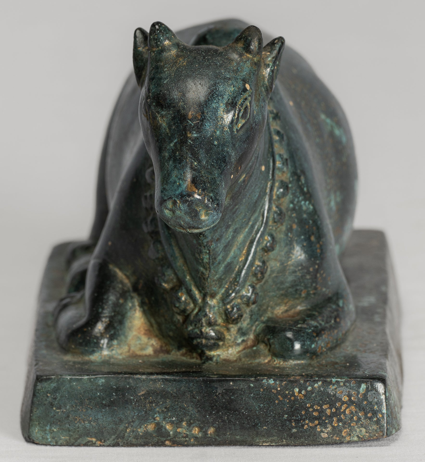 Antique Khmer Style Bronze Nandi Statue - Mount of Shiva - 18cm/7" Long