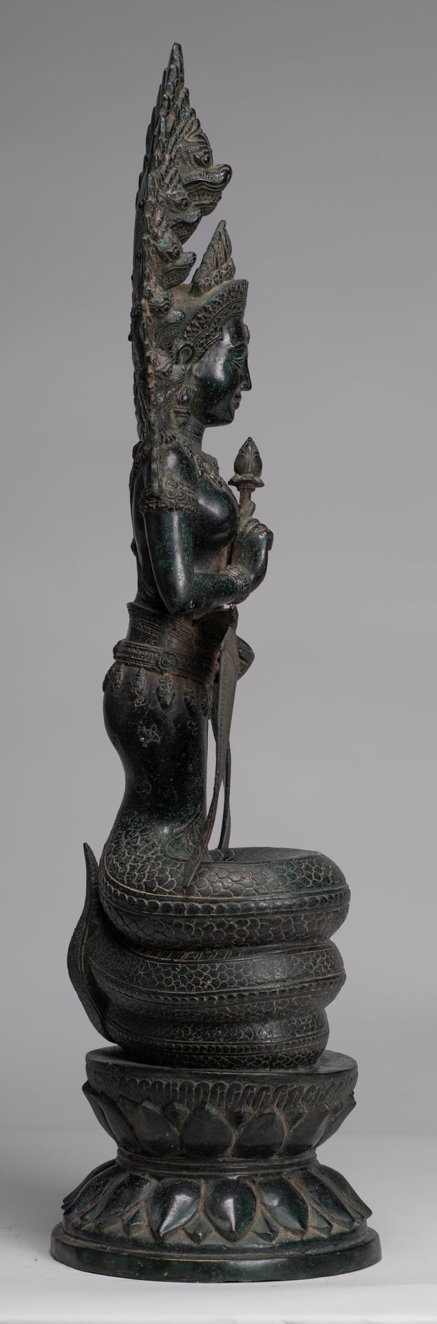 Naga Statue - Antique Khmer Style Bronze Protective 'Queen Soma' Mother of Naga, Snake or Serpent Statue - 76cm/30"
