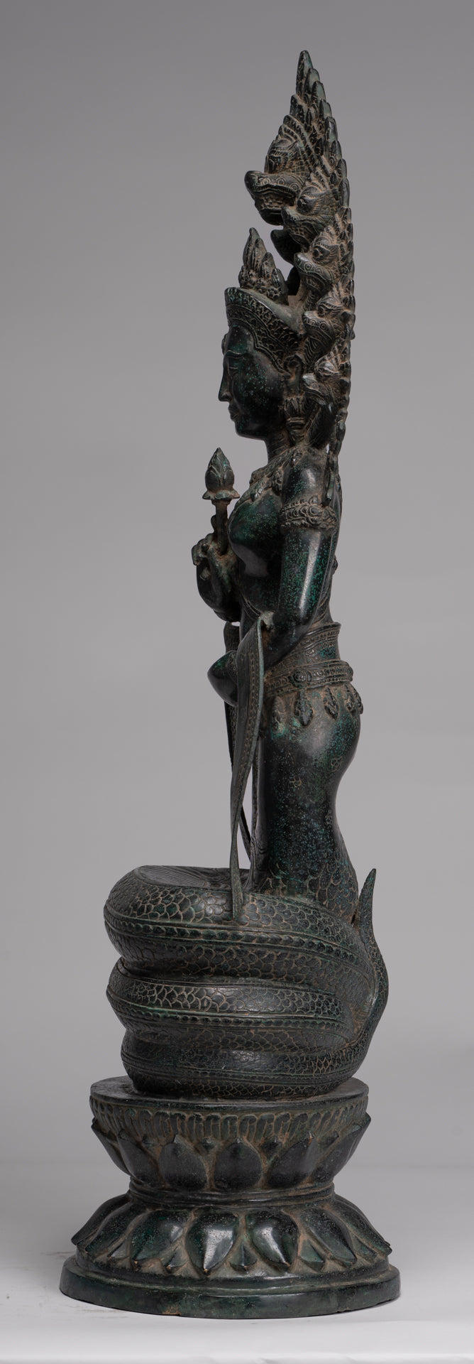 Naga Statue - Antique Khmer Style Bronze Protective 'Queen Soma' Mother of Naga, Snake or Serpent Statue - 76cm/30"