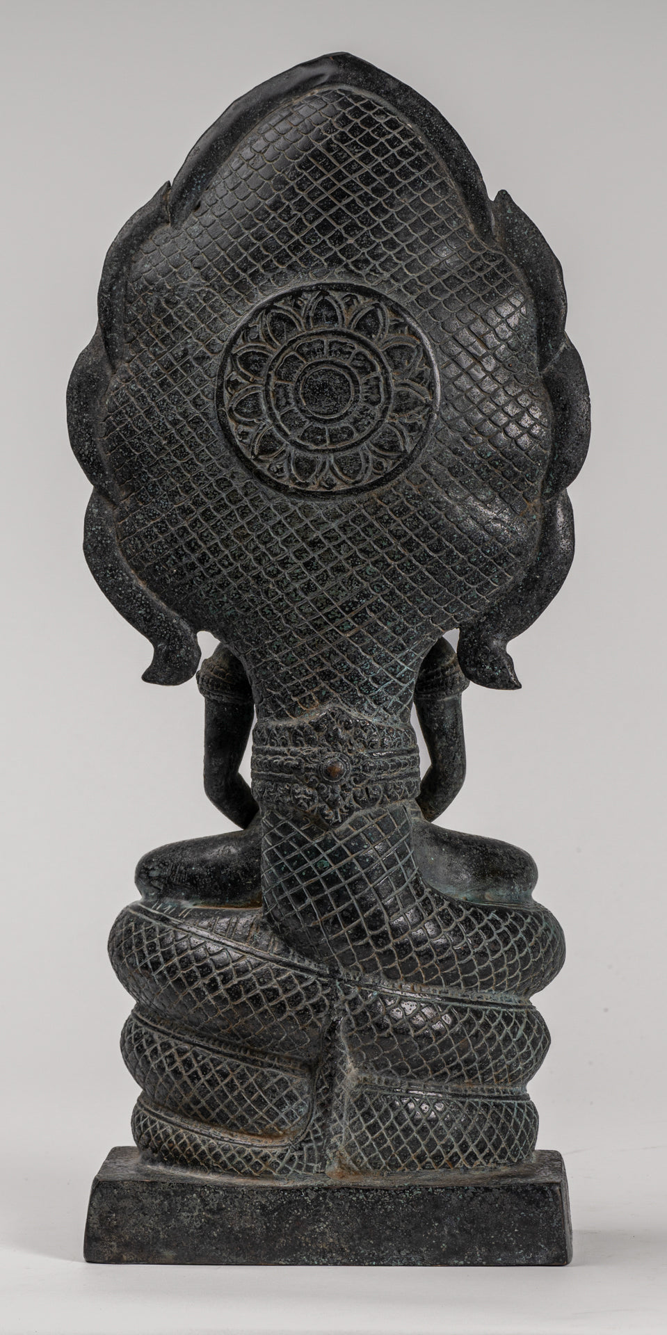 Buddha Statue - Antique Khmer Style Bronze Seated Meditation Naga Buddha Statue - 45cm/18"