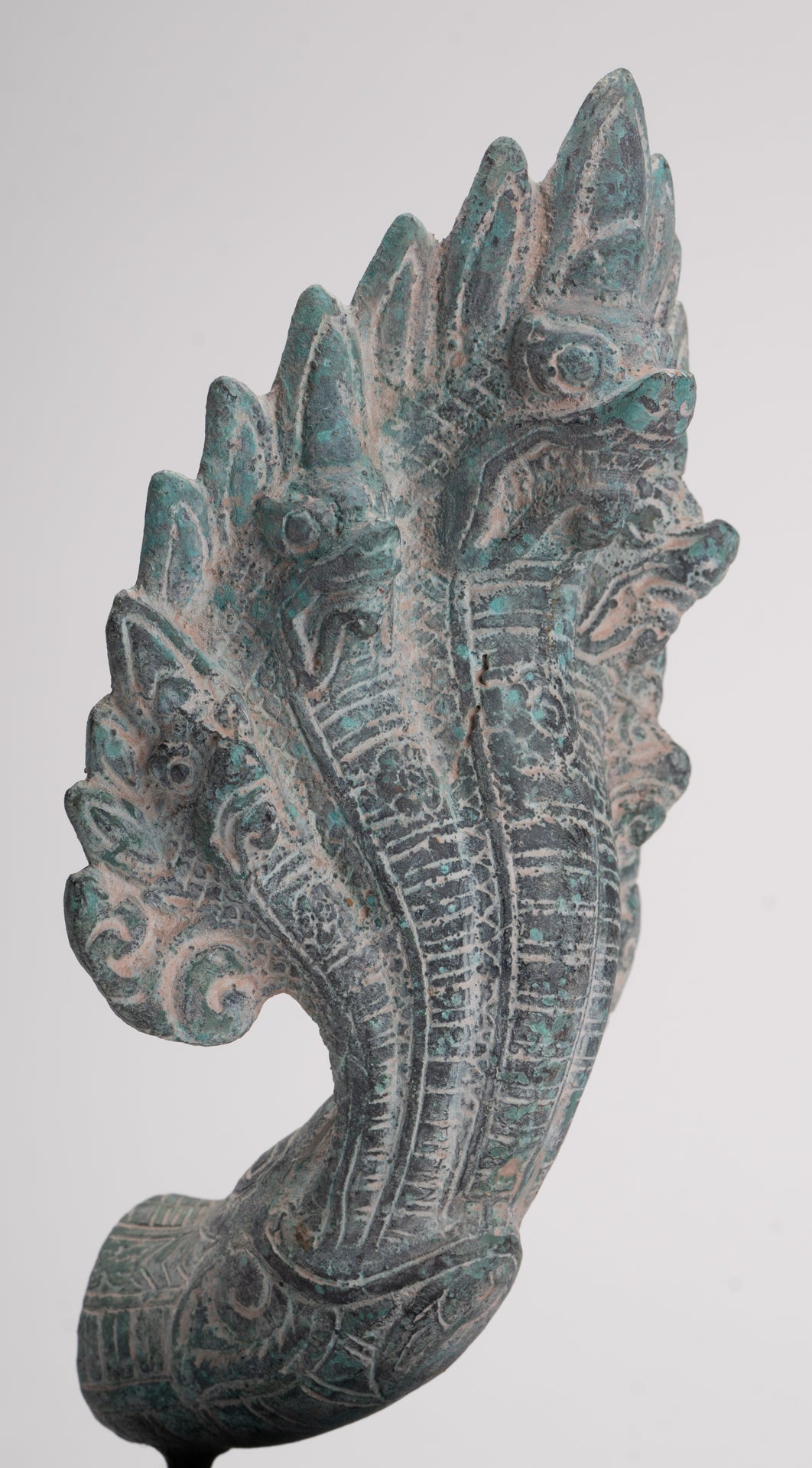 Naga Statue - Antique Khmer Style Bronze Protective Naga, Snake or Serpent Statue - 27cm/11"