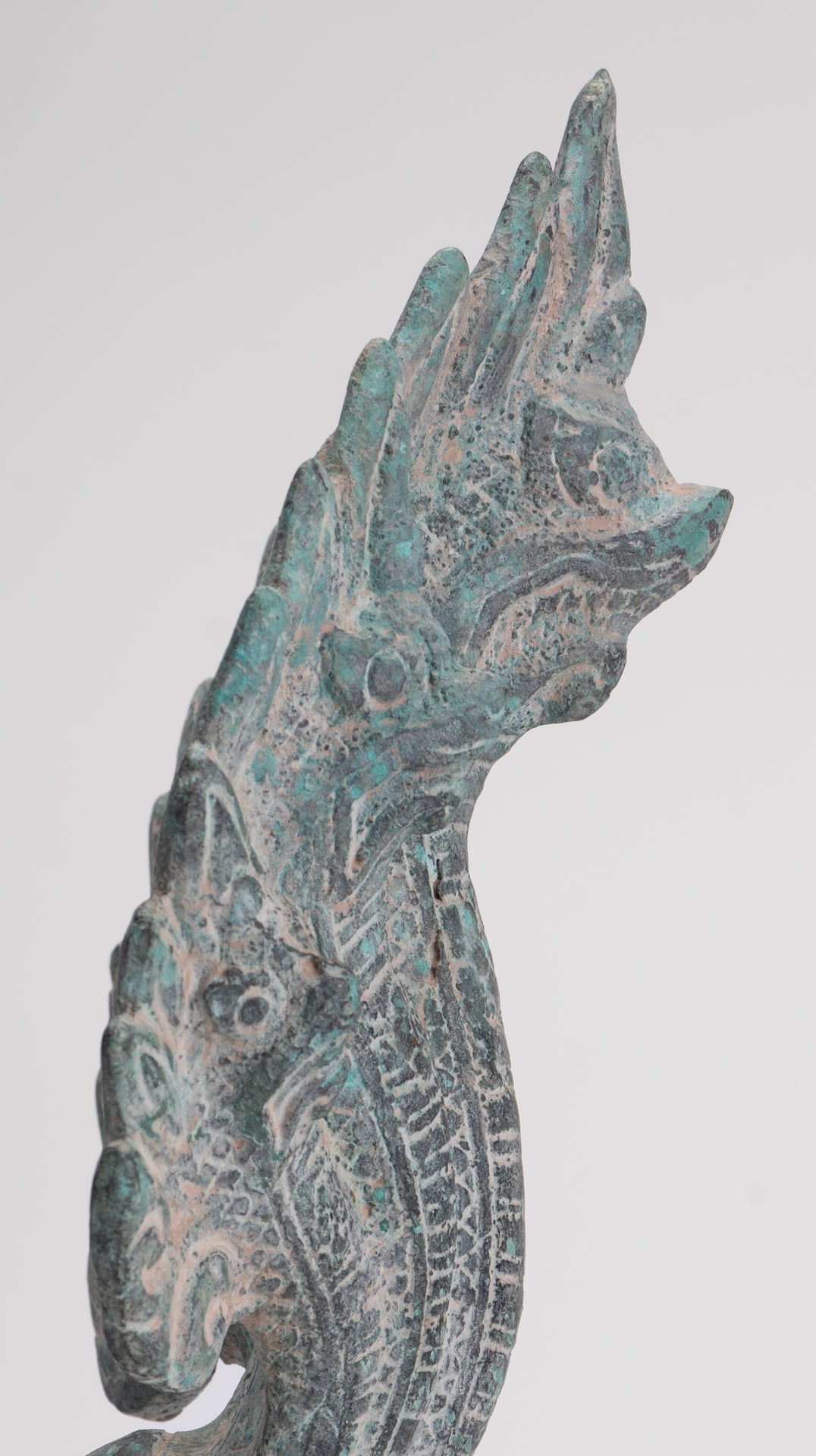 Naga Statue - Antique Khmer Style Bronze Protective Naga, Snake or Serpent Statue - 27cm/11"