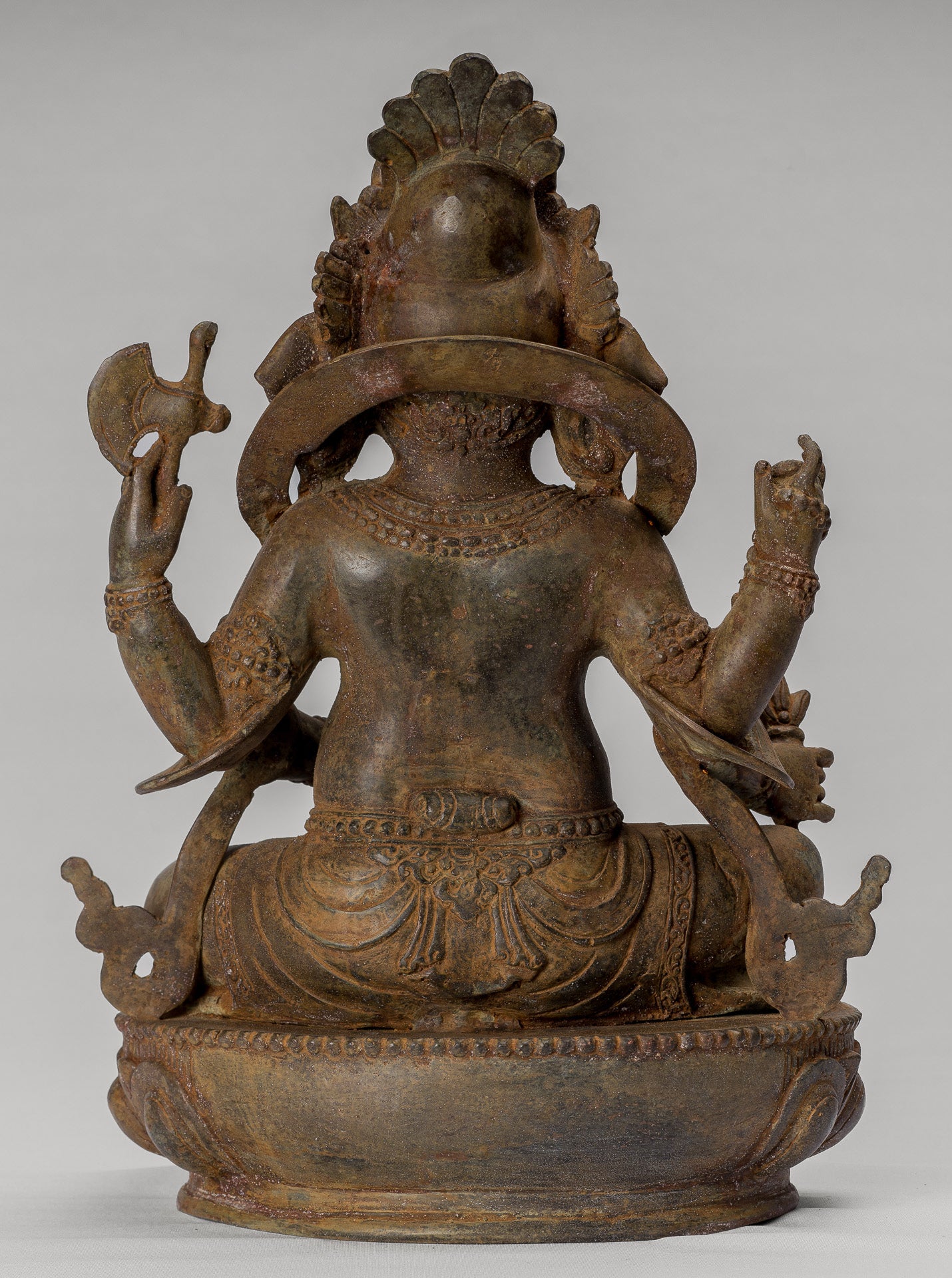 Ganesha Statue - Antique Javanese Style Bronze Seated Majapahit Ganesha Statue - 36cm/14"