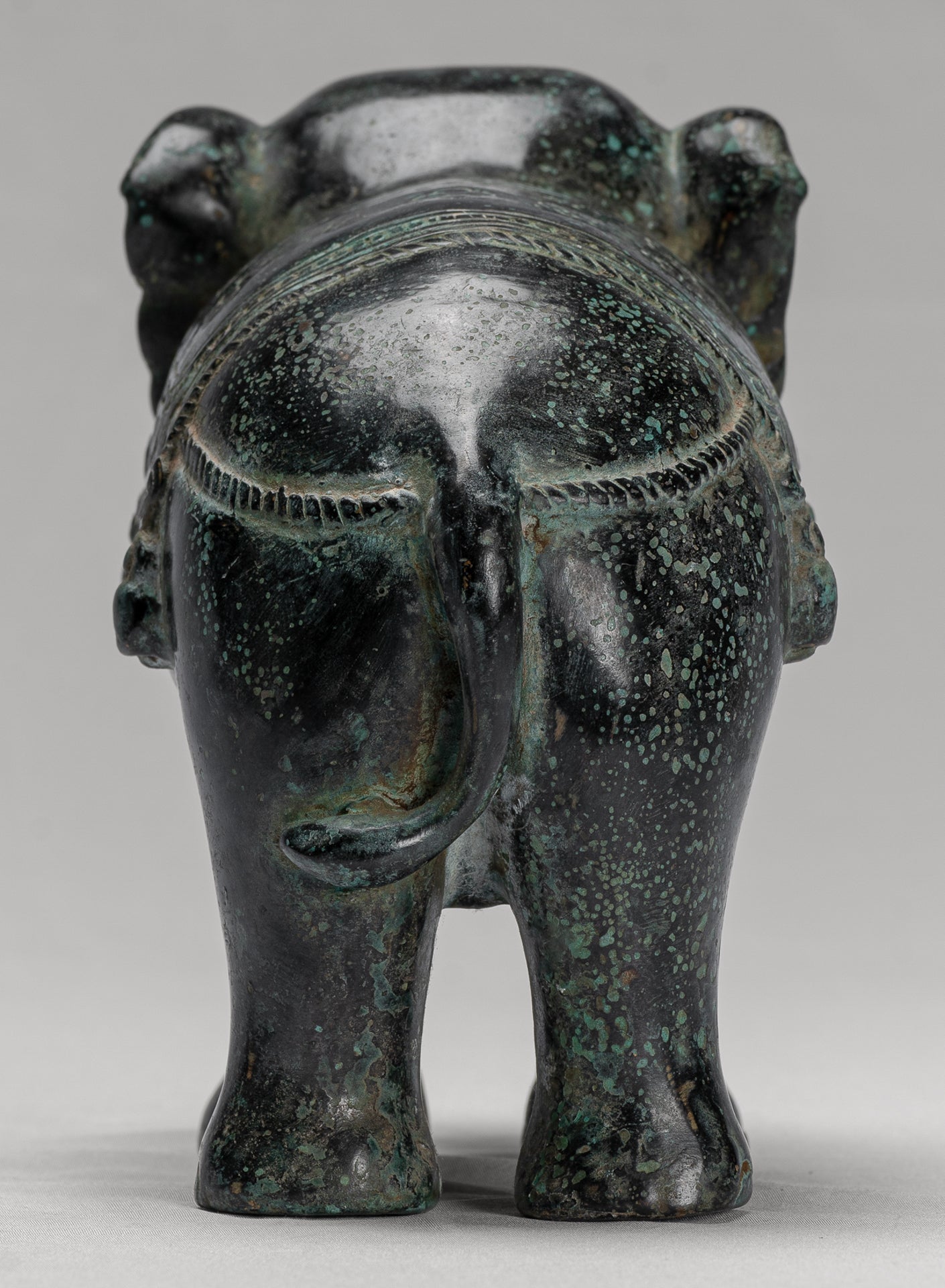 Antique Khmer Style Standing Bronze Elephant Statue - 17cm/7" Tall