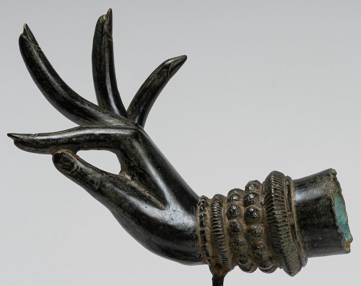 Mounted Antique Thai Style Southeast Asia Bronze Thai Teaching Hand - 24cm/10"