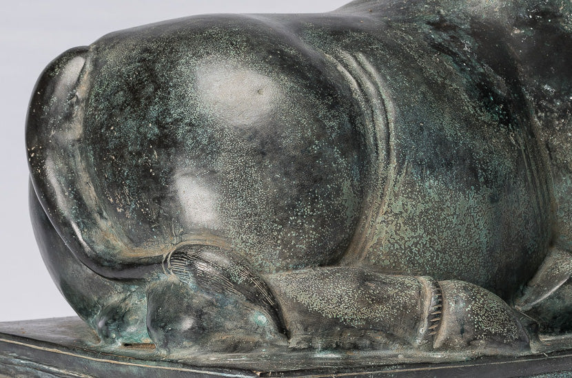 Statua Nandi in bronzo in stile Khmer antico - Monte di Shiva - 53 cm/21 "di lunghezza