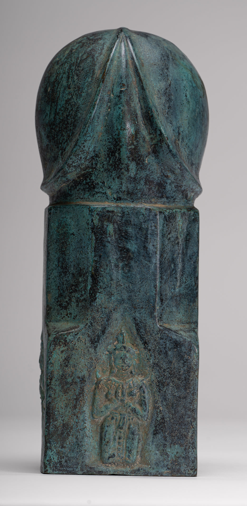 Antique Khmer Style Verdigris Bronze Apsara Linga / Lingnum - 23cm/9"