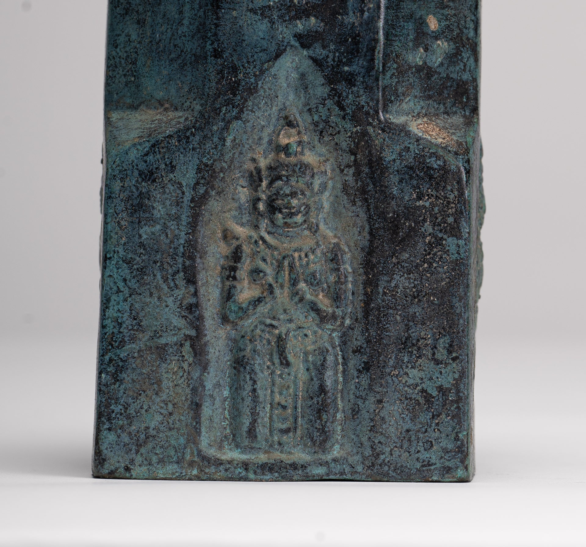 Antique Khmer Style Verdigris Bronze Apsara Linga / Lingnum - 23cm/9"