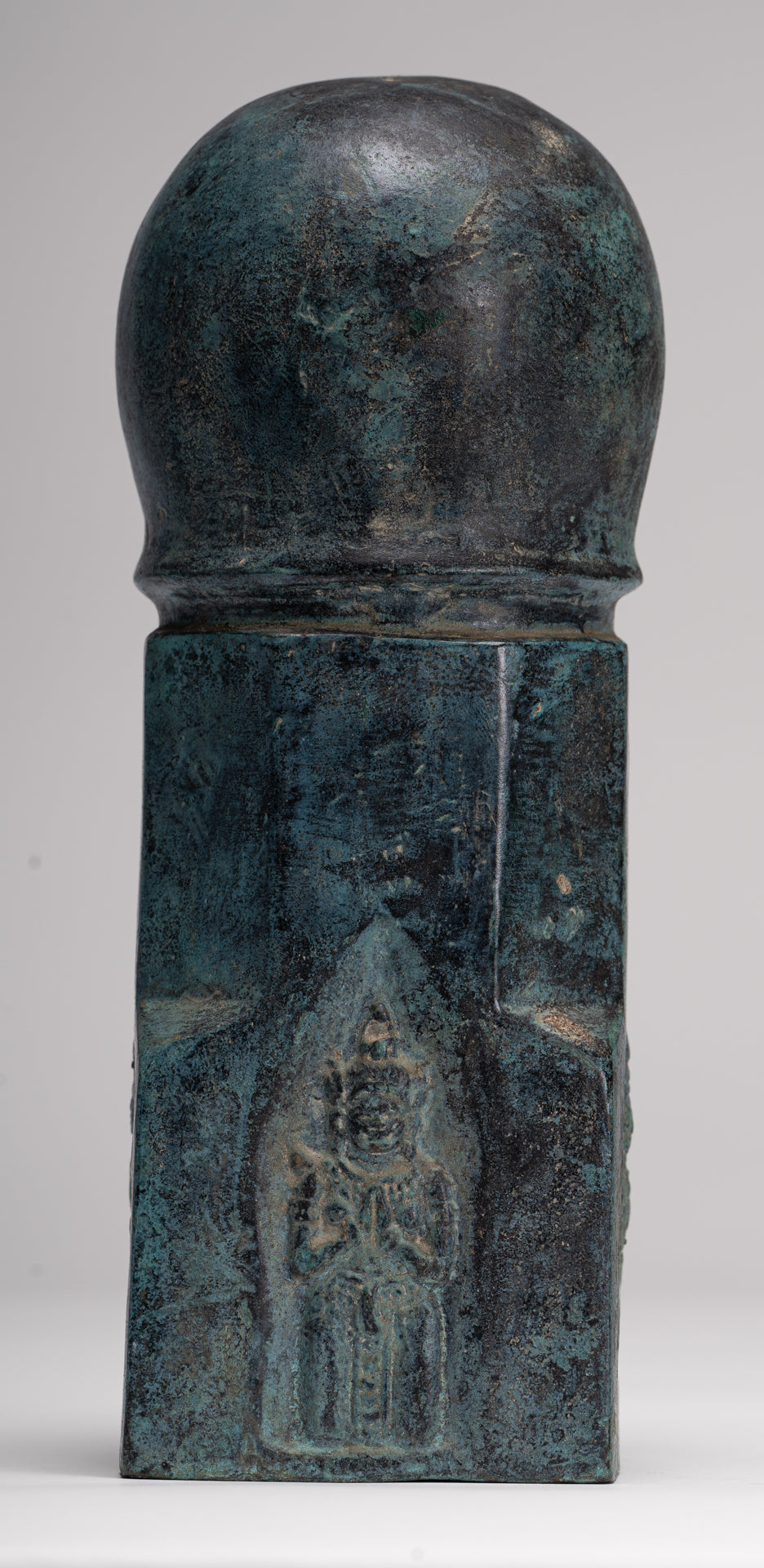 Antique Khmer Style Verdigris Bronze Apsara Linga / Lingnum - 23cm/9"