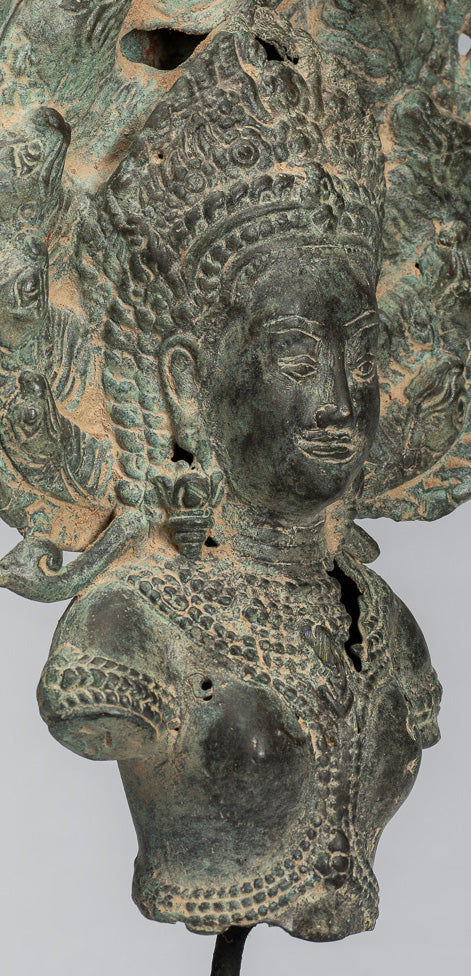 Apsara - Antique Khmer Style Bronze Angkor Wat Apsara & Naga Statue - 36 cm/14 "