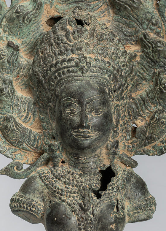 Apsara - Antique Khmer Style Bronze Angkor Wat Apsara & Naga Statue - 36 cm/14 "