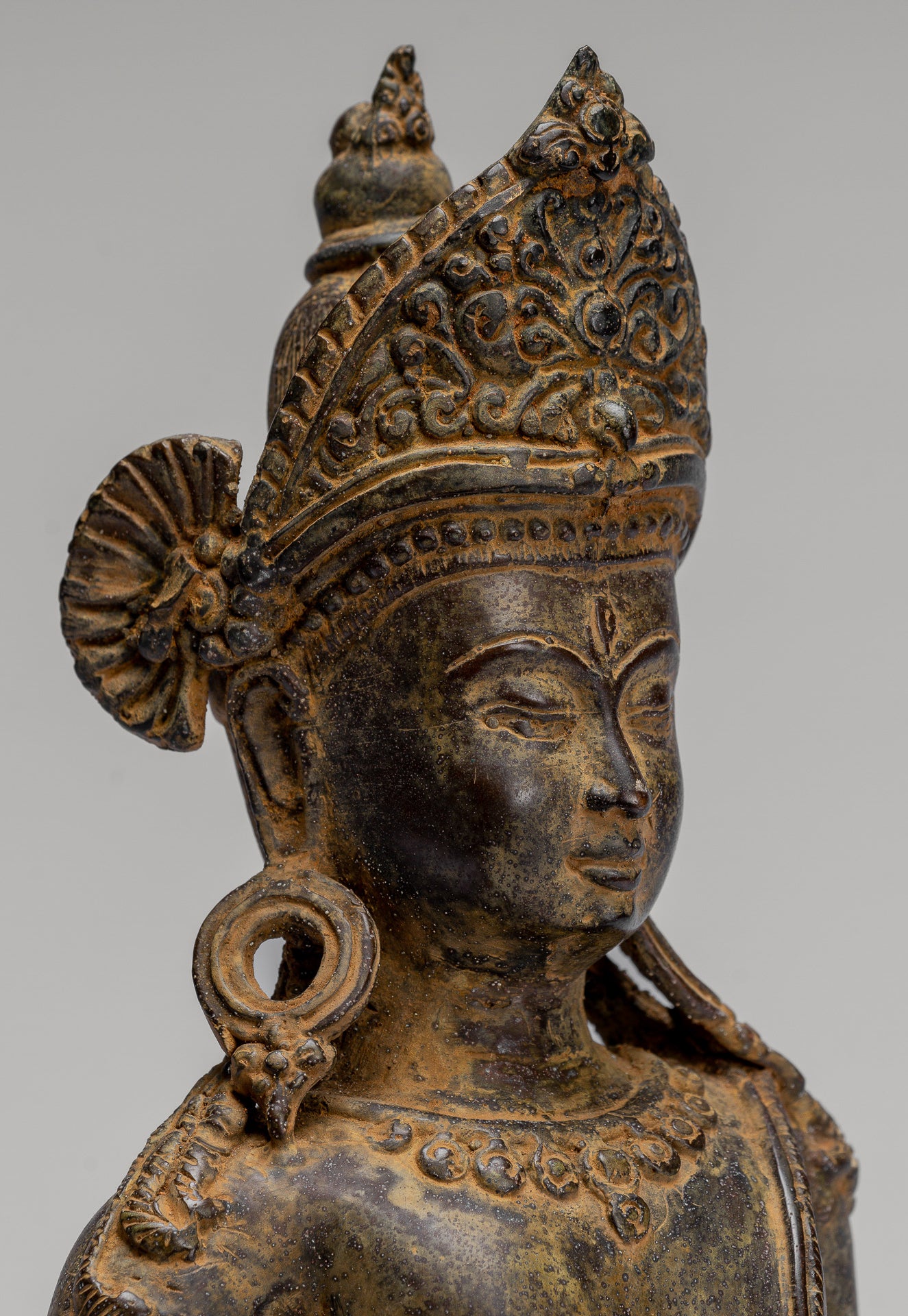 Tara Statue - Antique Java Style Indonesian Bronze Devi Tara Statue - 25cm/10"