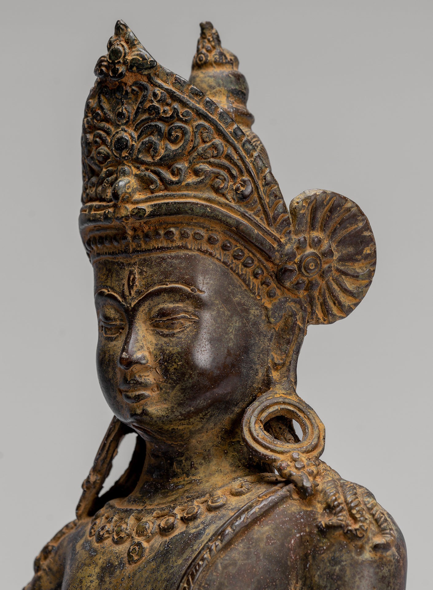 Tara Statue - Antique Java Style Indonesian Bronze Devi Tara Statue - 25cm/10"