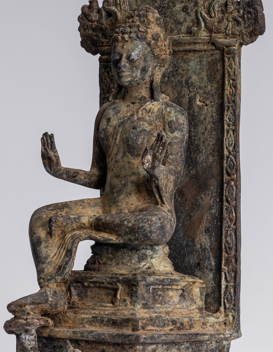 Statue de Bouddha – Statue de Bouddha de protection javanaise en bronze de style indonésien antique – 28 cm/11"