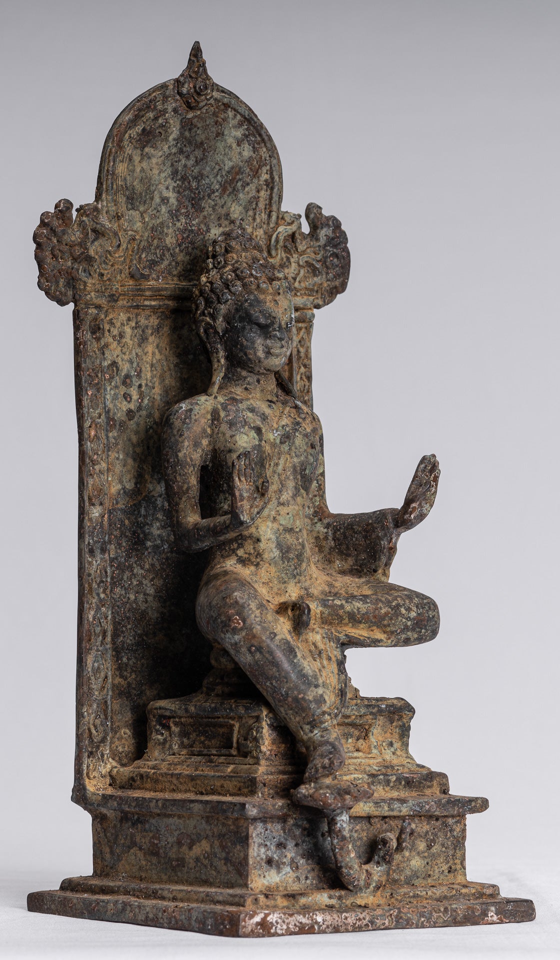 Statue de Bouddha – Statue de Bouddha de protection javanaise en bronze de style indonésien antique – 28 cm/11"