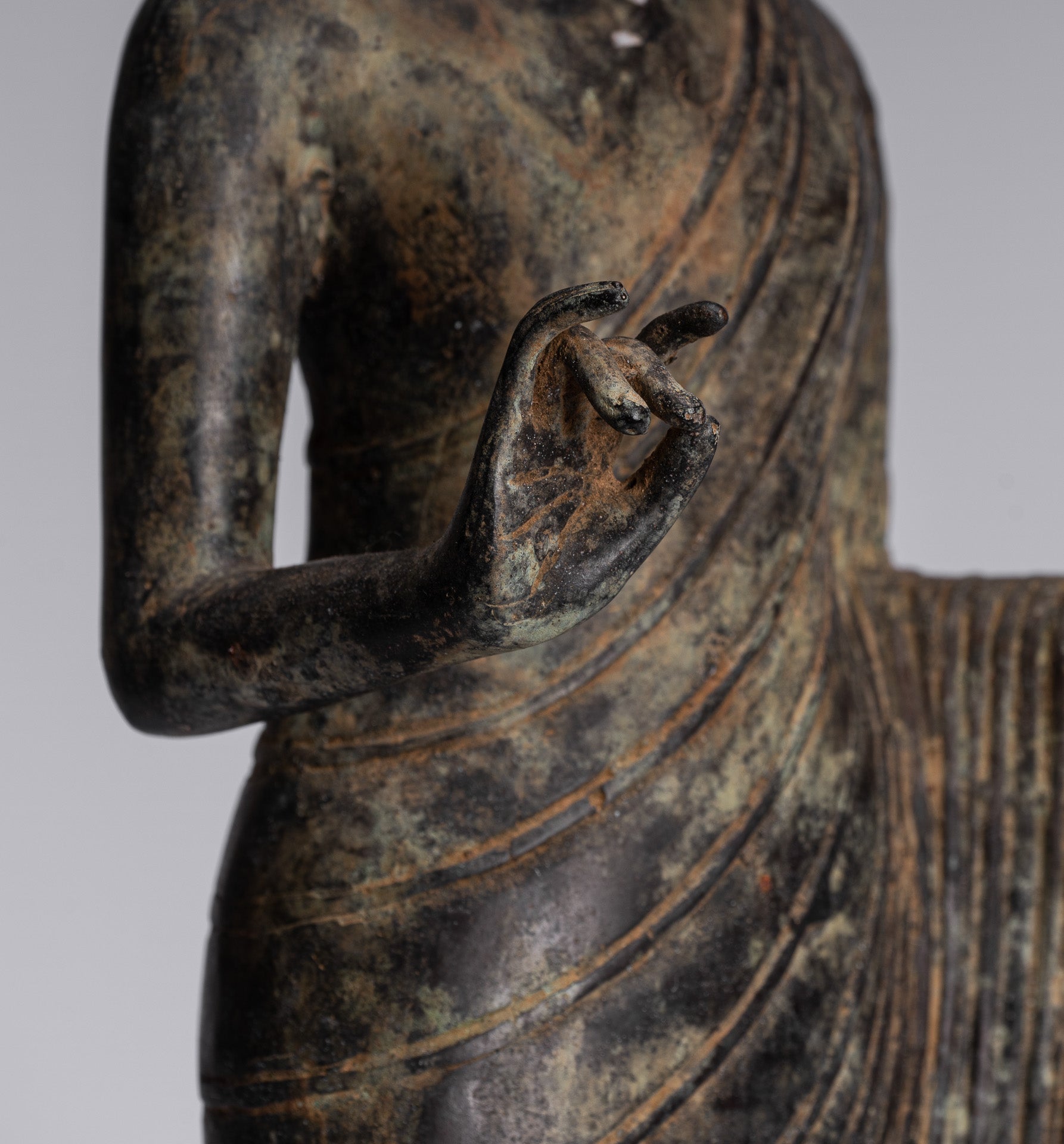 Buddha-Statue – Antiker javanischer Lehr-Buddha aus Bronze im indonesischen Stil – 40 cm