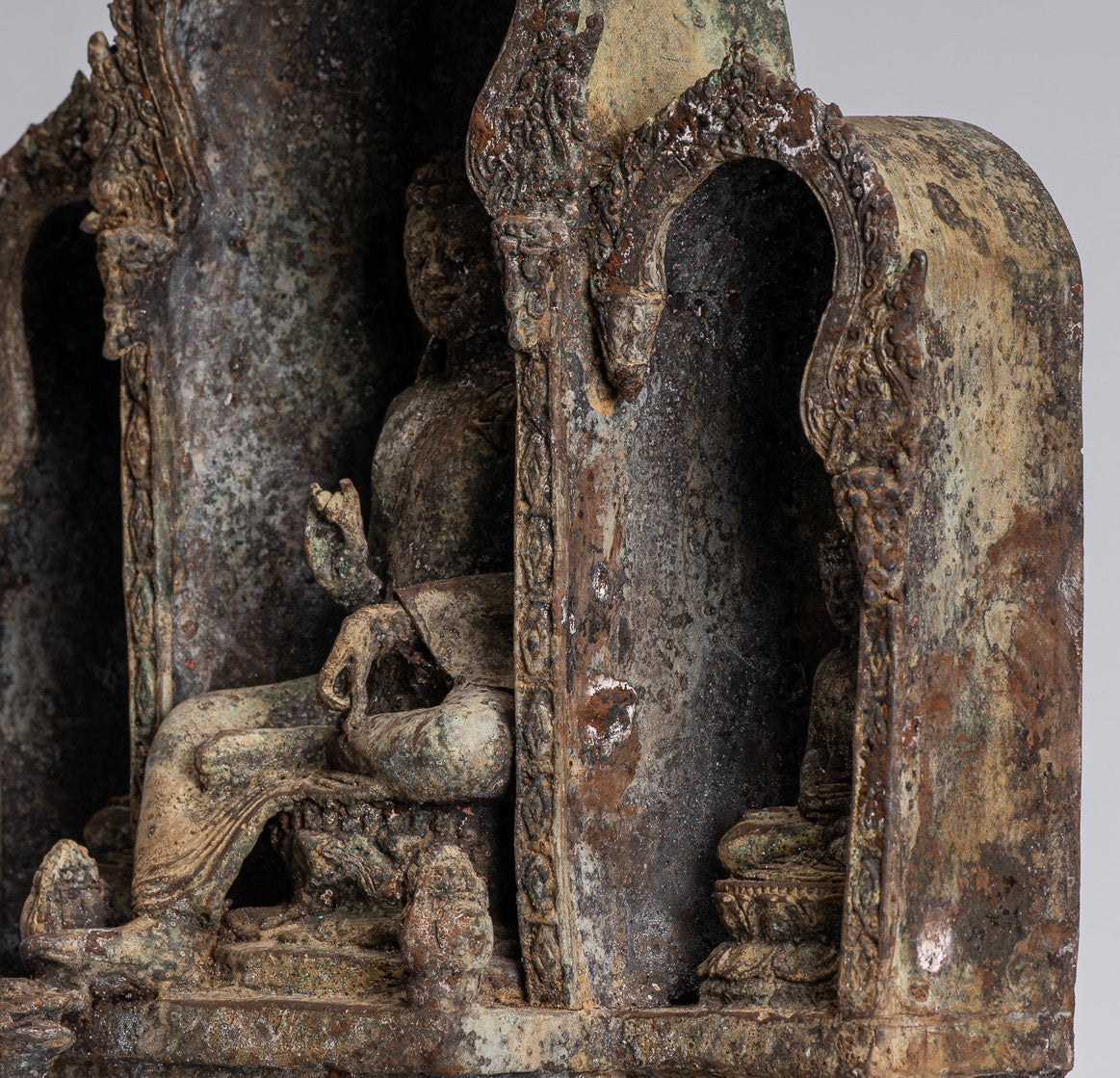 Statue de Bouddha – Statue de Bouddha d'enseignement javanais en bronze de style indonésien antique – 32 cm/13"