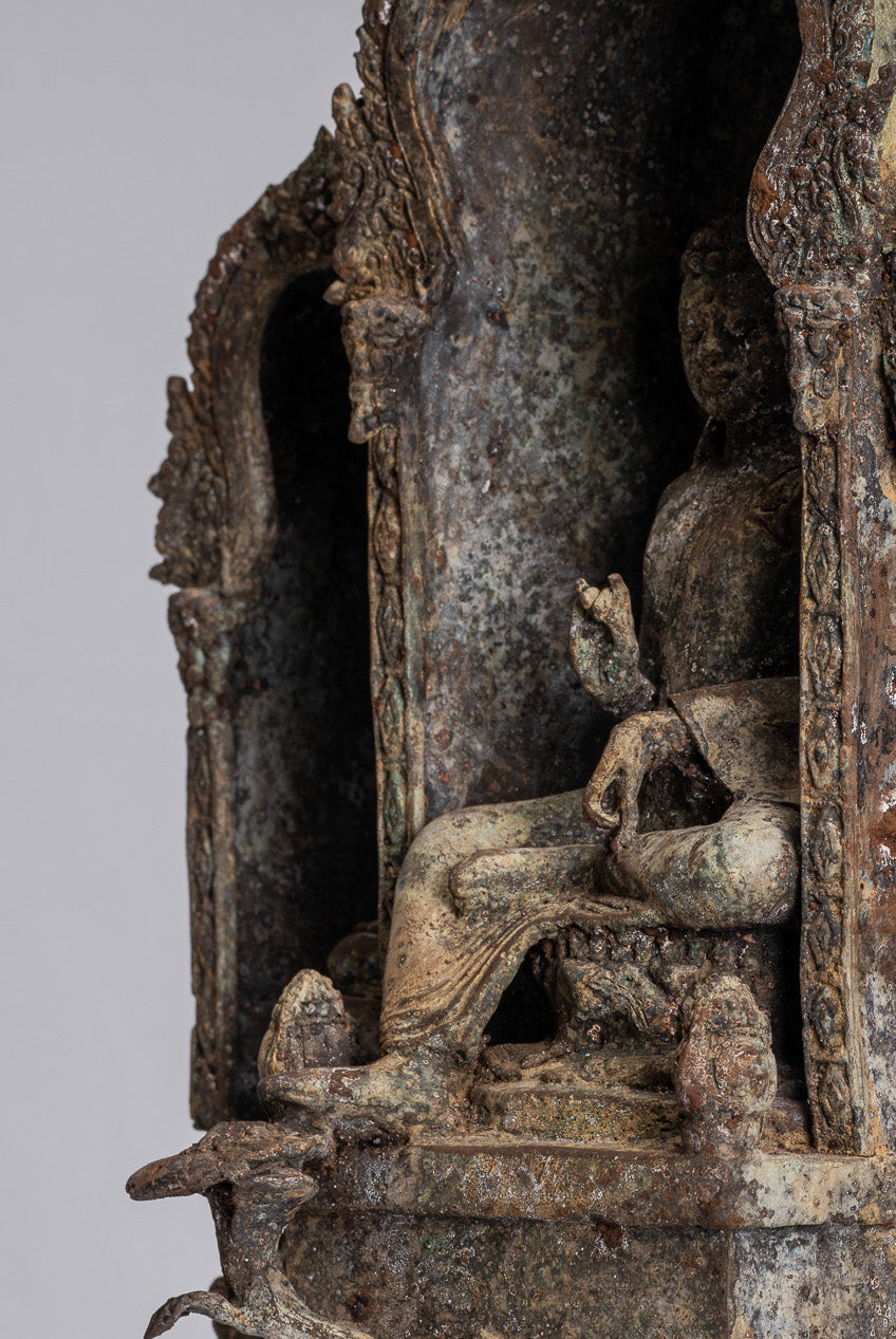 Statue de Bouddha – Statue de Bouddha d'enseignement javanais en bronze de style indonésien antique – 32 cm/13"