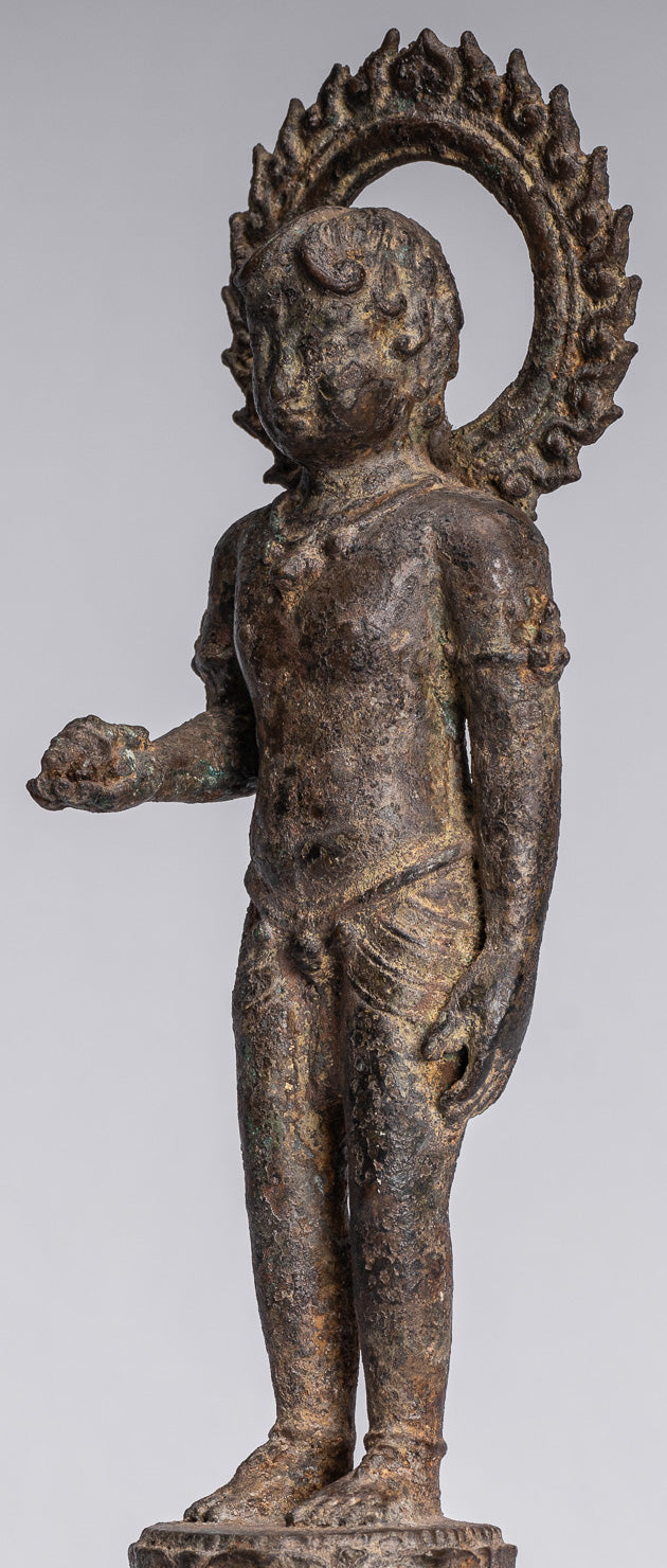 Devotee Statue - Antique Indonesian Style Bronze Javanese Devotee of Buddha Statue - 27cm/11"