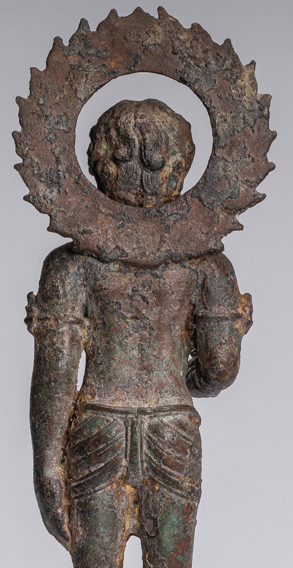 Devotee Statue - Antique Indonesian Style Bronze Javanese Devotee of Buddha Statue - 27cm/11"