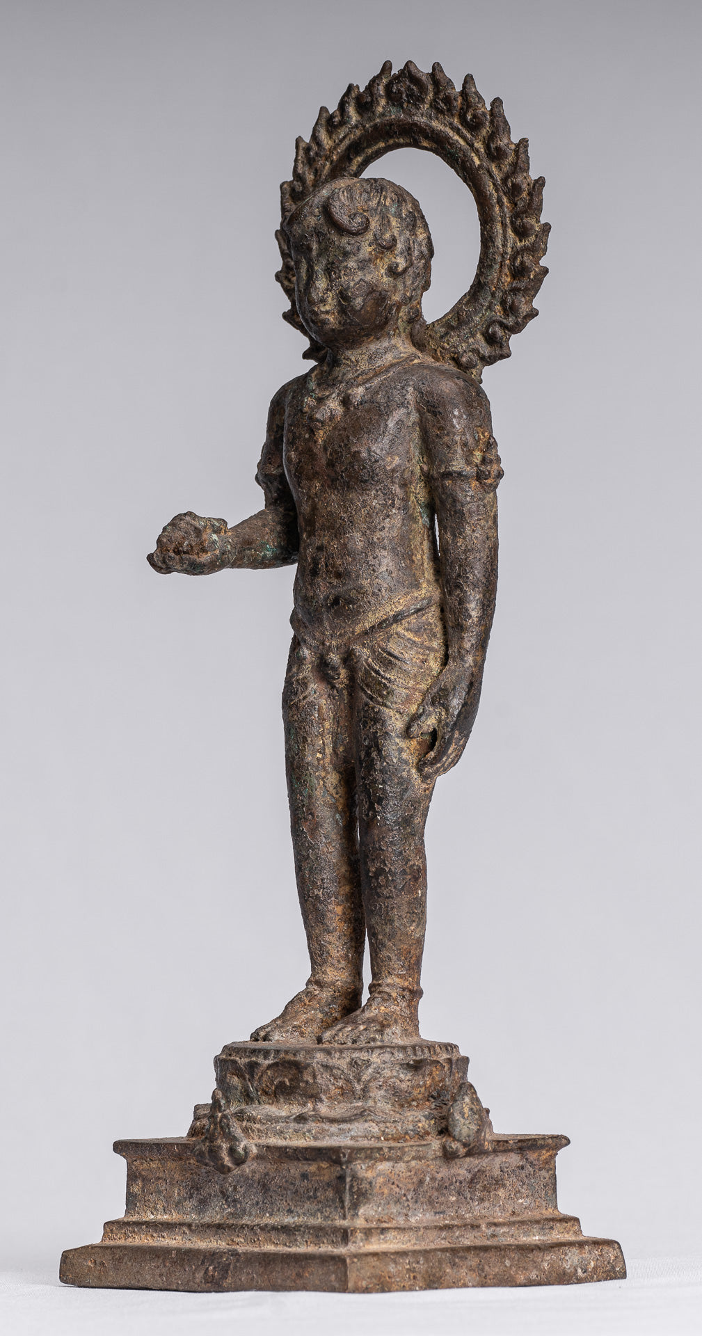 Devotee Statue - Antique Indonesian Style Bronze Javanese Devotee of Buddha Statue - 27cm/11"