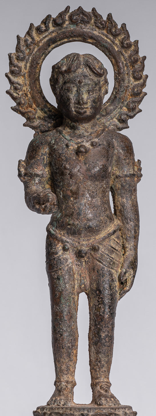 Devotee Statue - Antique Indonesian Style Bronze Javanese Devotee of Buddha Statue - 27cm/11"