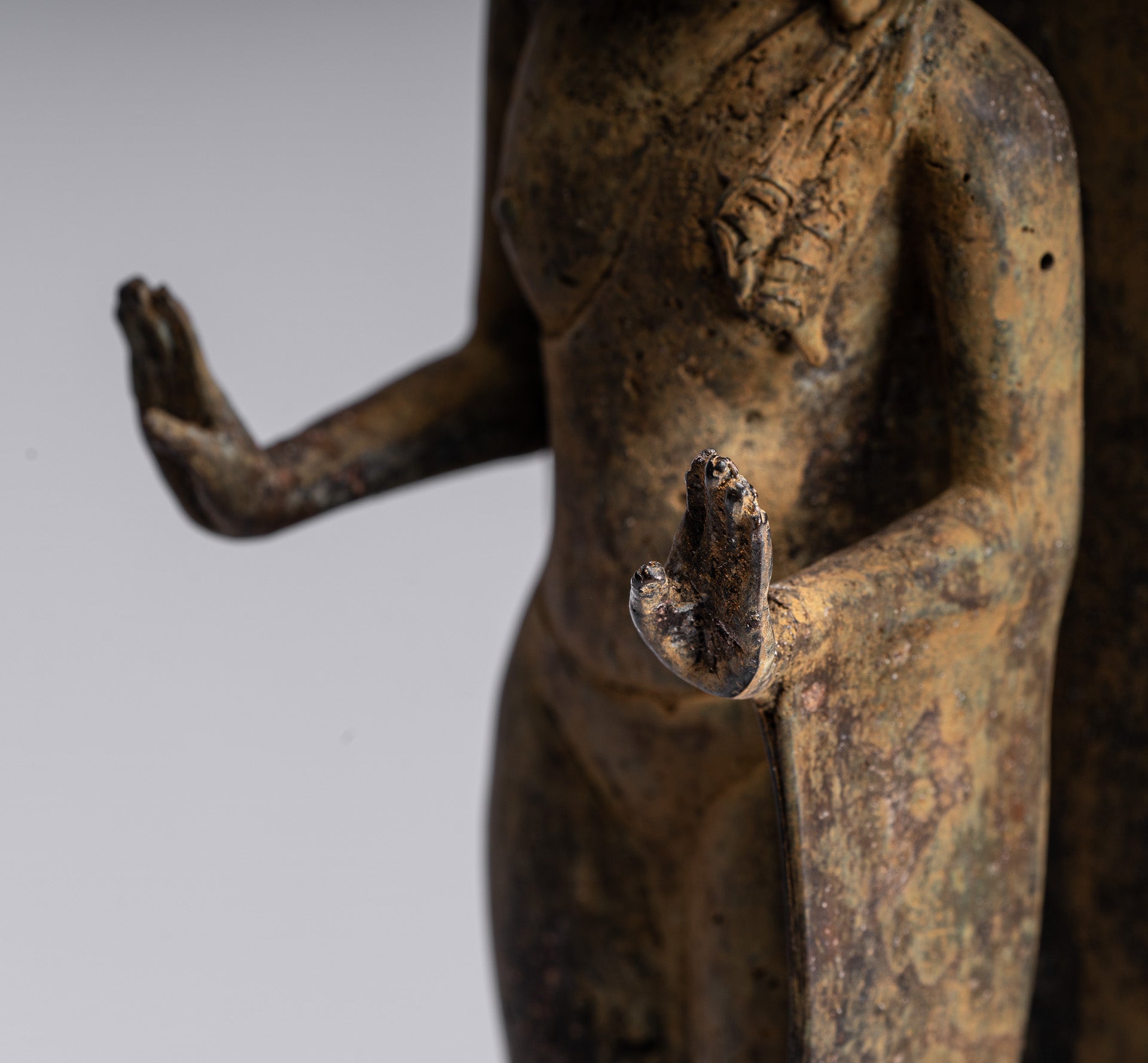 Estatua de Buda - Estilo indonesio antiguo de bronce de bronce Javanese Buda - 37 cm/15 "