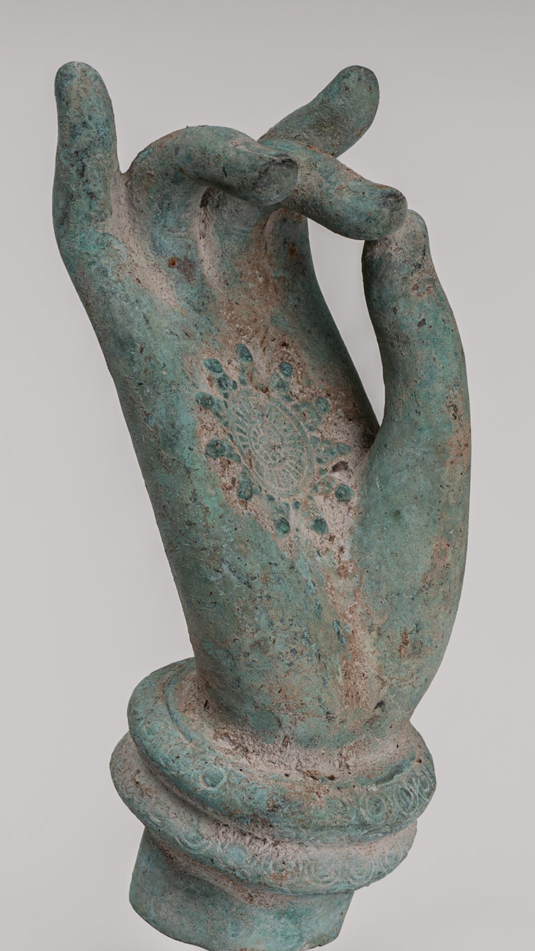 Mounted Antique Khmer Style Southeast Asia Bronze Teaching Hand - 28cm/11"