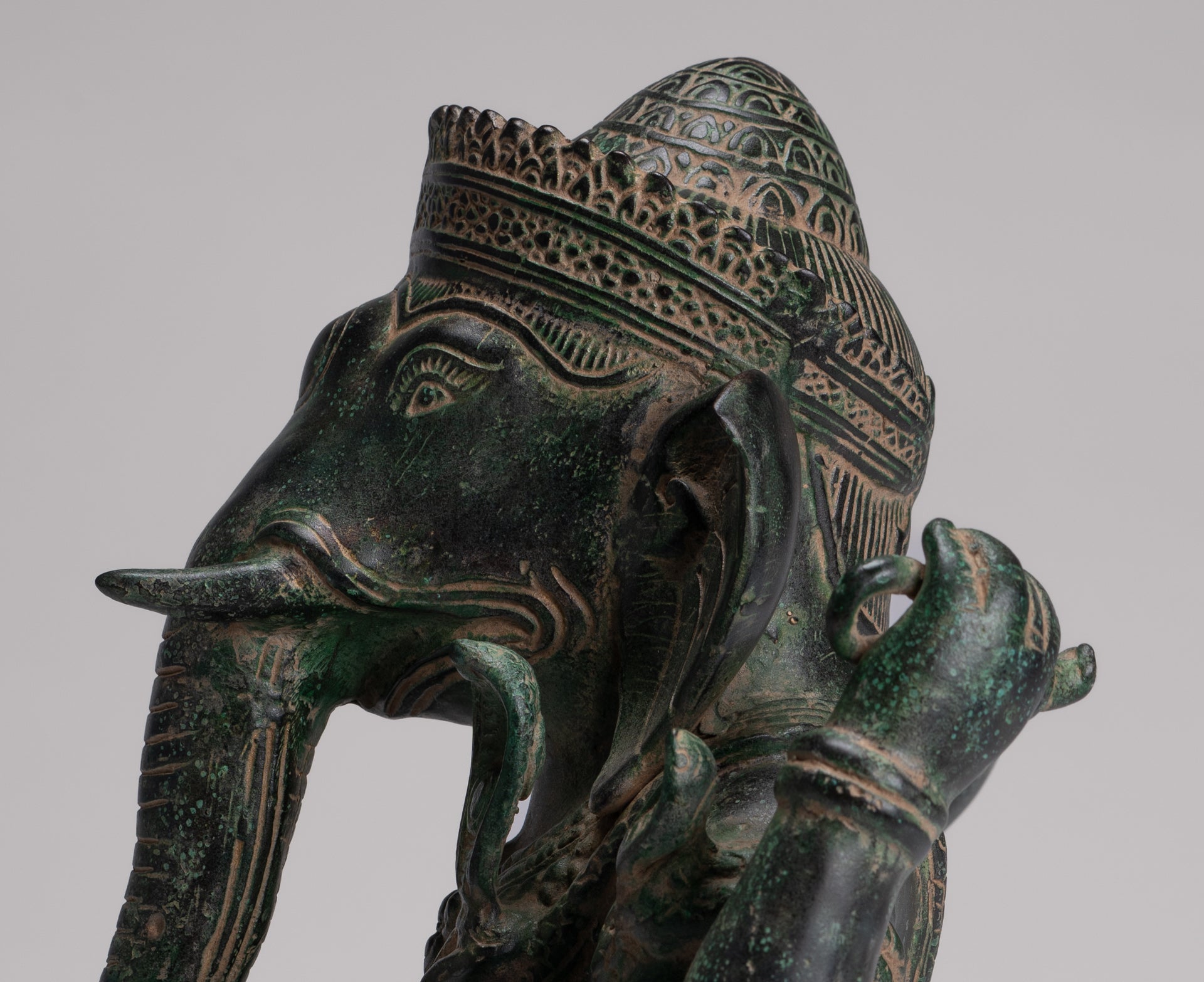 Ganesh Statue - Antique Khmer Style Seated Bronze Ganesha Statue - 29cm/12"