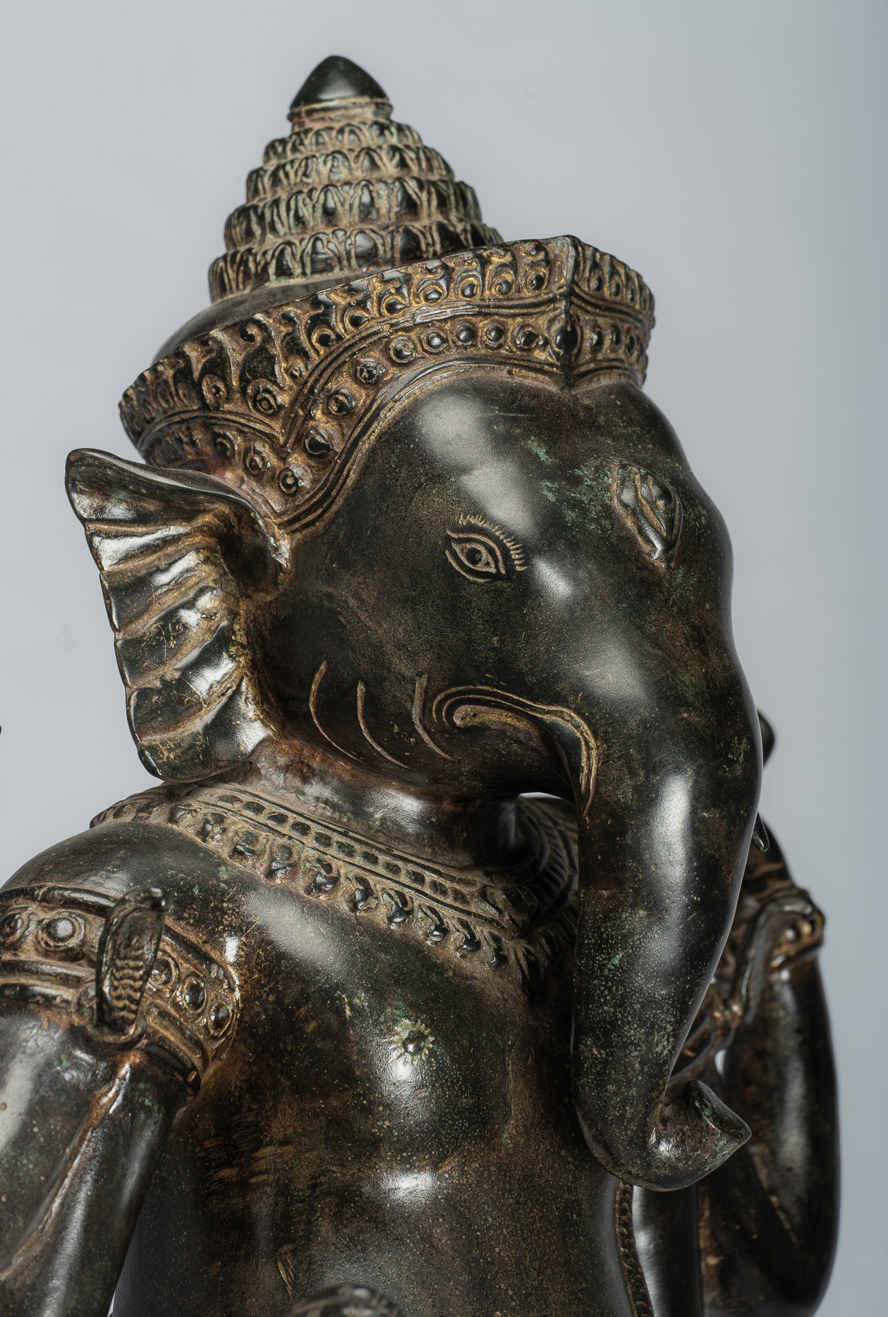 Ganesha Statue - Antique Khmer Style Standing Bronze Angkor Wat Ganesha Statue and Yoni - 88cm/35"