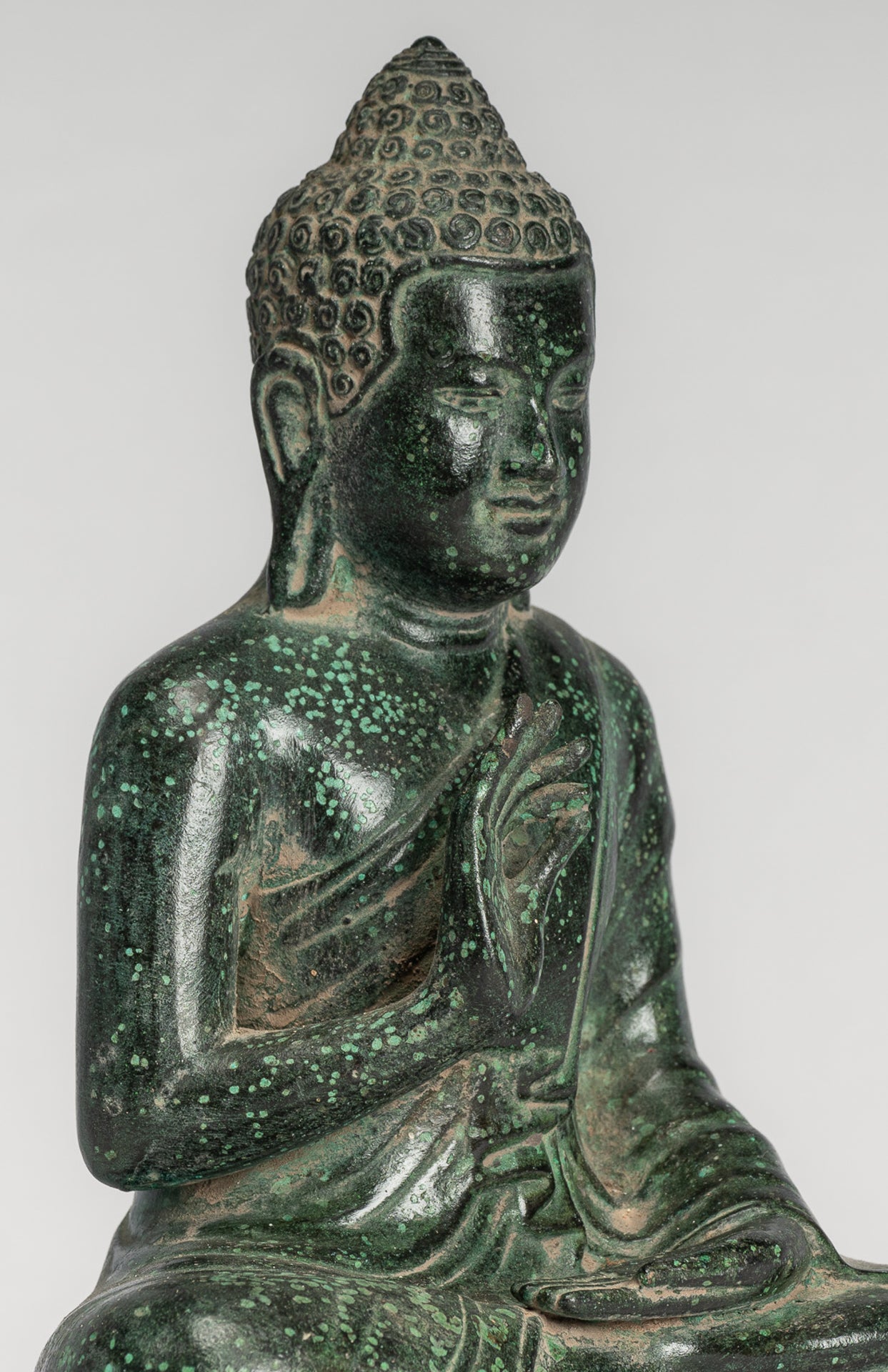 Buddha Statue - Buddha - Antique Khmer Style Seated Bronze Teaching Buddha Statue - 20cm/8"