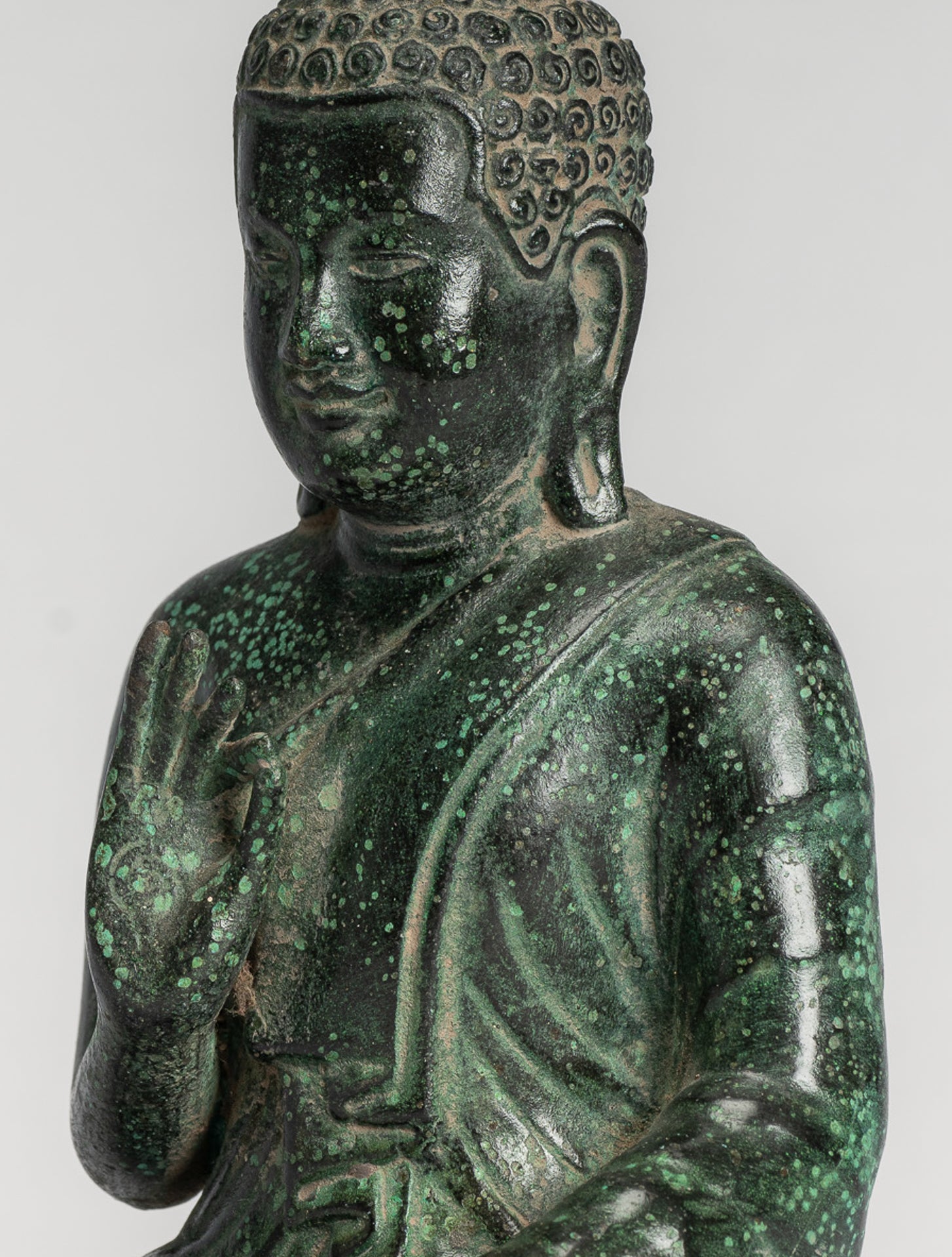 Buddha Statue - Buddha - Antique Khmer Style Seated Bronze Teaching Buddha Statue - 20cm/8"