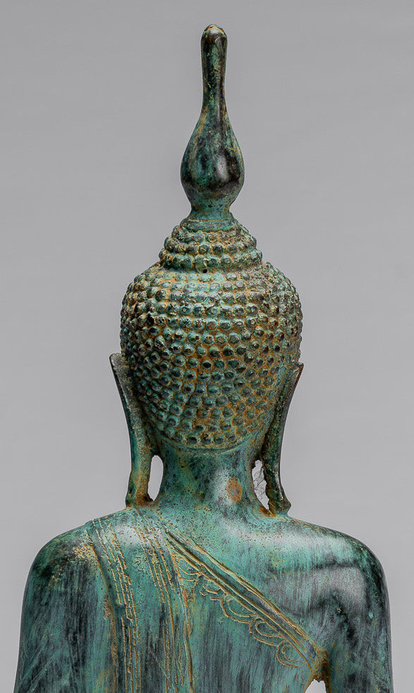 Estatua de Buda - Estilo indonesio antiguo de bronce sentado Javanés Buda con discípulos: 32 cm/13 "