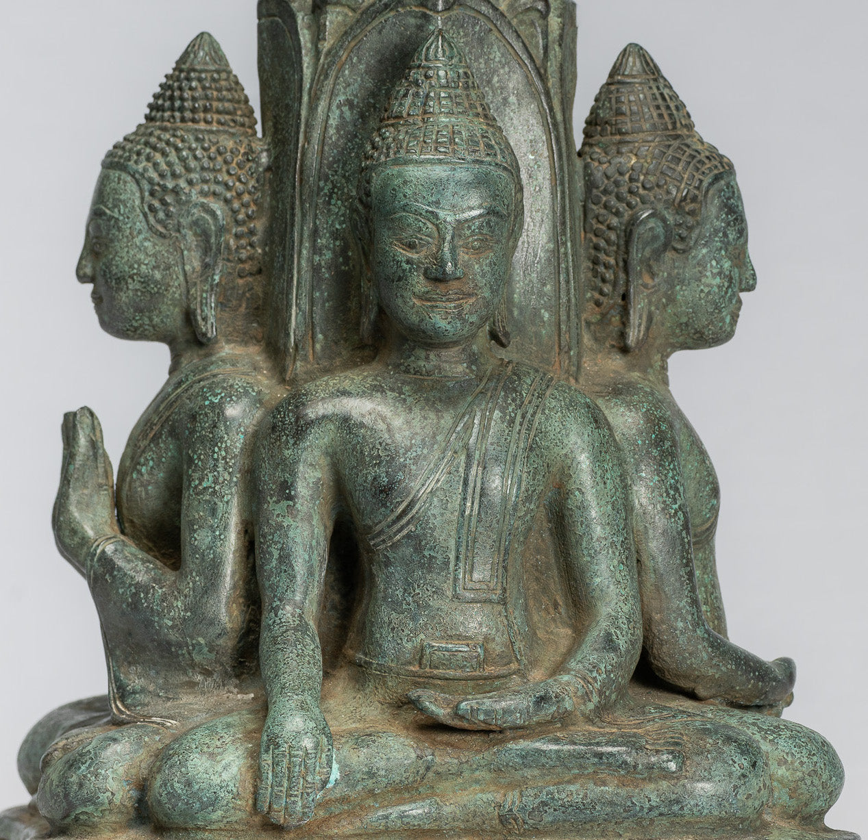 Antique Khmer Style Southeast Asia Bronzo Buddha Statua a quattro vie - 28 cm/11 "