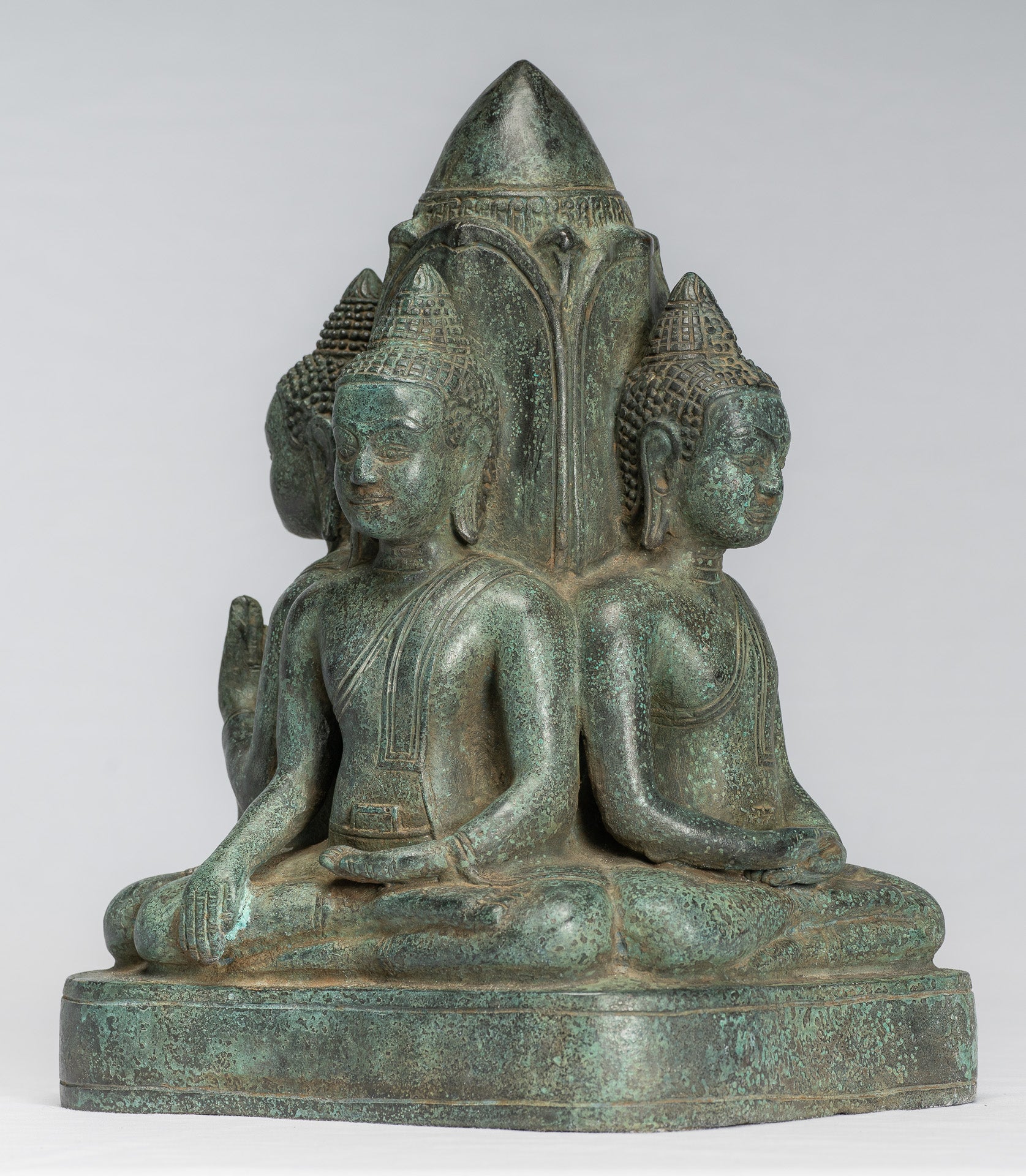 Antique Khmer Style Southeast Asia Bronzo Buddha Statua a quattro vie - 28 cm/11 "