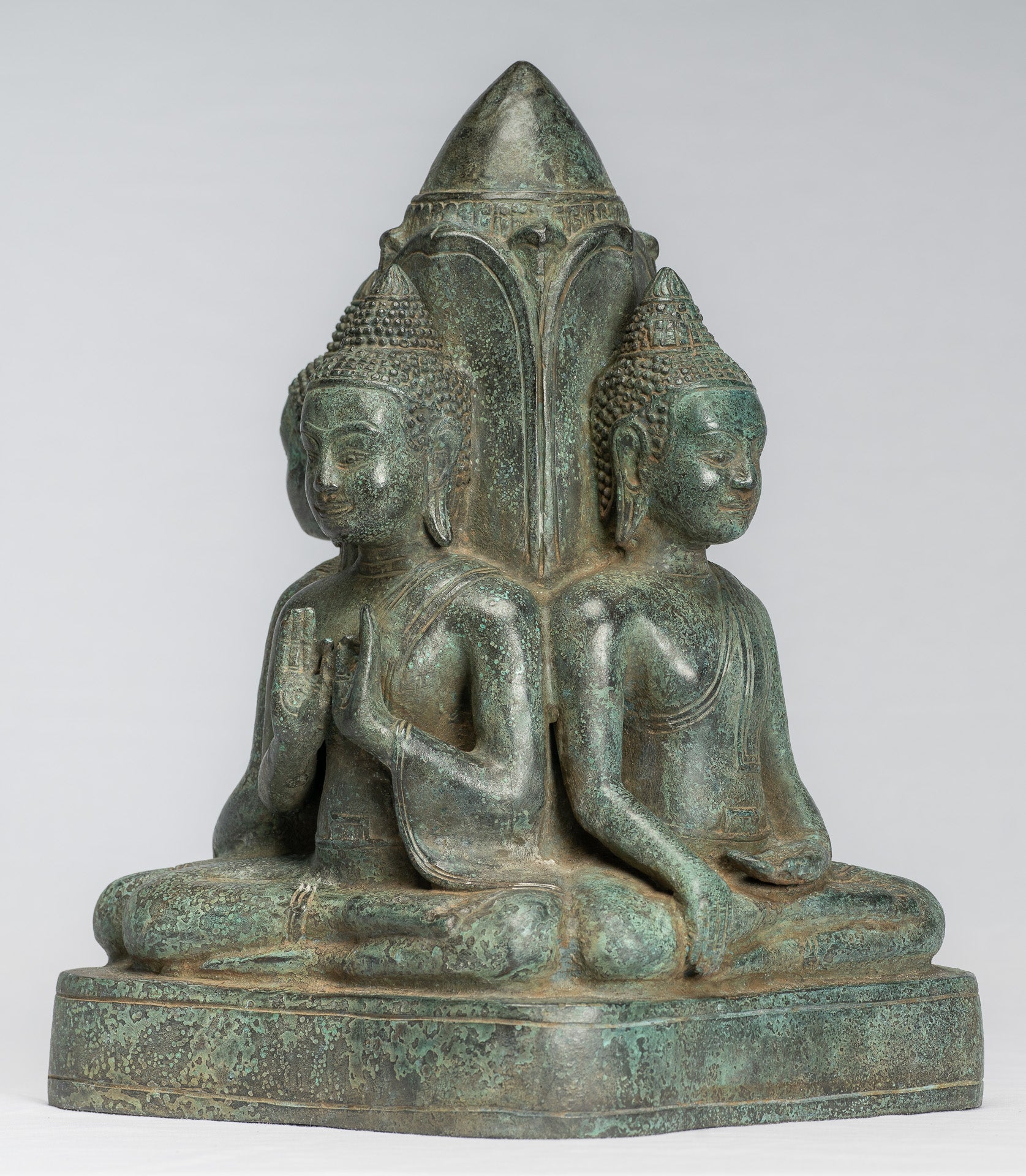 Antique Khmer Style Southeast Asia Bronzo Buddha Statua a quattro vie - 28 cm/11 "