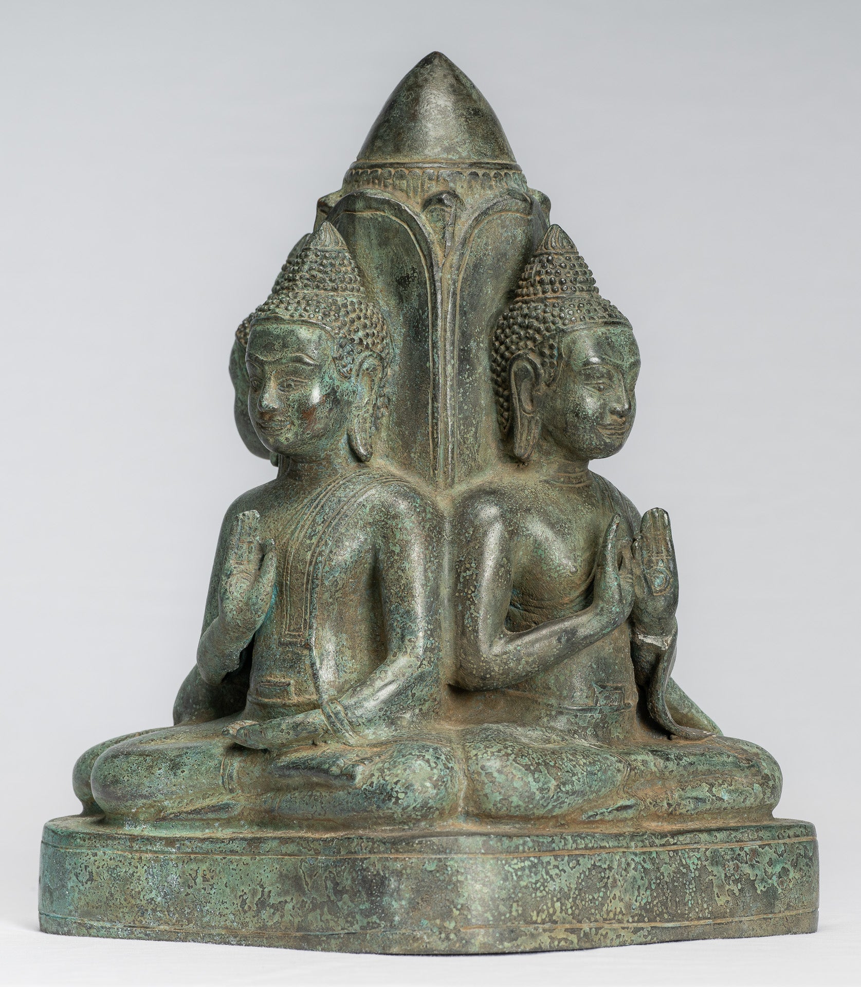 Antique Khmer Style Southeast Asia Bronzo Buddha Statua a quattro vie - 28 cm/11 "
