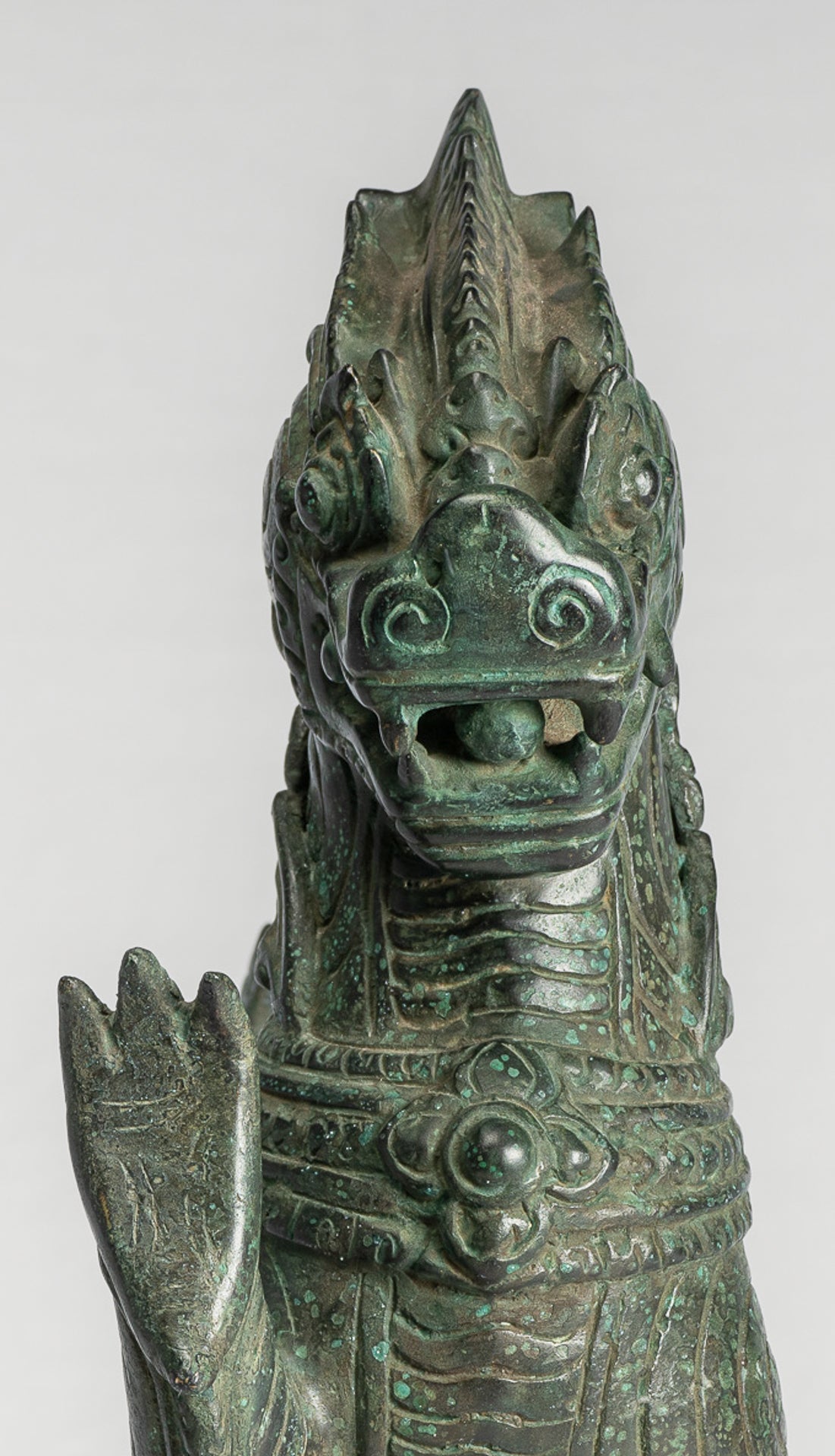 Antique Burmese Style Bronze Standing Chinthe Guardian Temple Lion - 36cm/14"